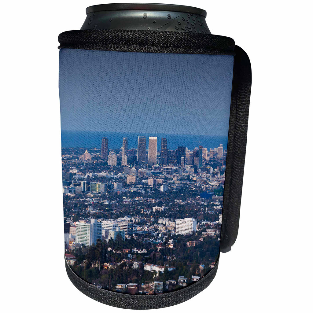 3dRose Danita Delimont - Cities - California, Los Angeles. Elevated view of Hollywood and Century City. - Can Cooler Bottle Wrap (cc_278667)