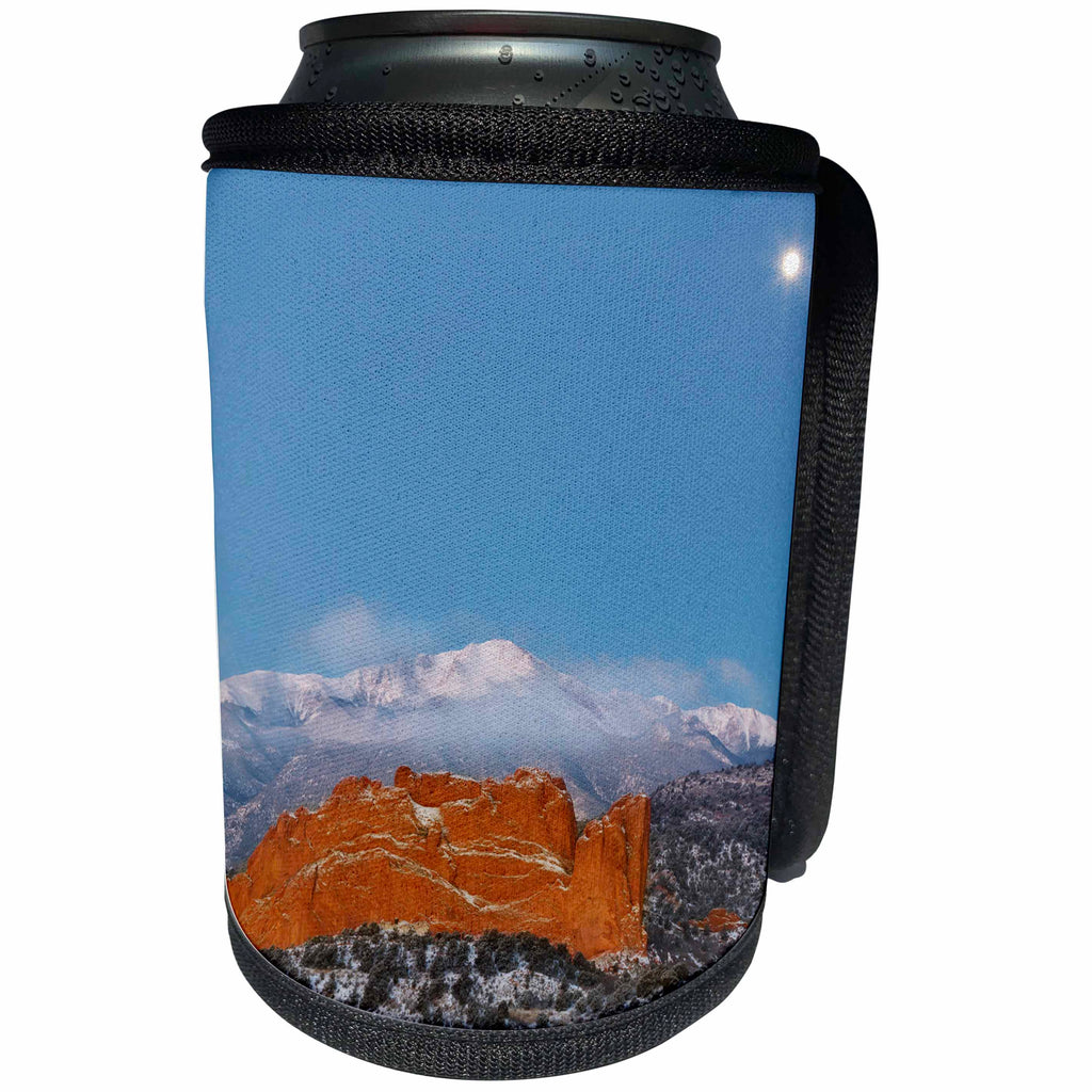 3dRose Danita Delimont - Mountains - Colorado, Colorado Springs. Moon, Pikes Peak and sandstone formation. - Can Cooler Bottle Wrap (cc_278773)