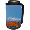 3dRose Danita Delimont - Mountains - Colorado, Colorado Springs. Moon, Pikes Peak and sandstone formation. - Can Cooler Bottle Wrap (cc_278773)