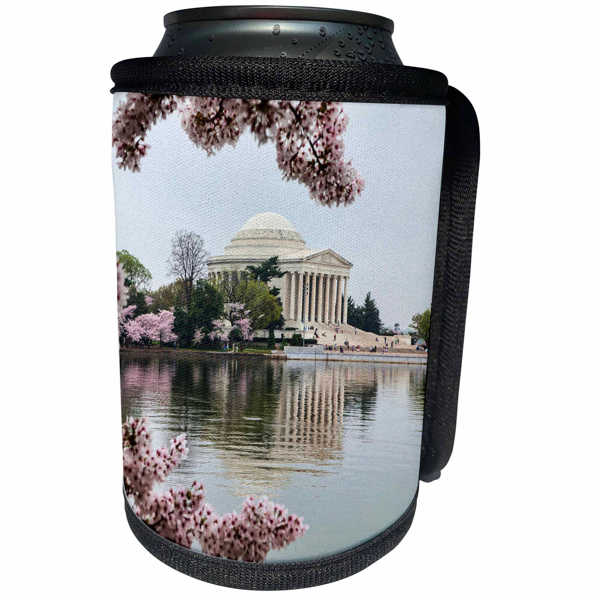 3dRose Danita Delimont - Memorials - Washington DC, Jefferson Memorial and Tidal Basin with Cherry Blossoms - Can Cooler Bottle Wrap (cc_278847)