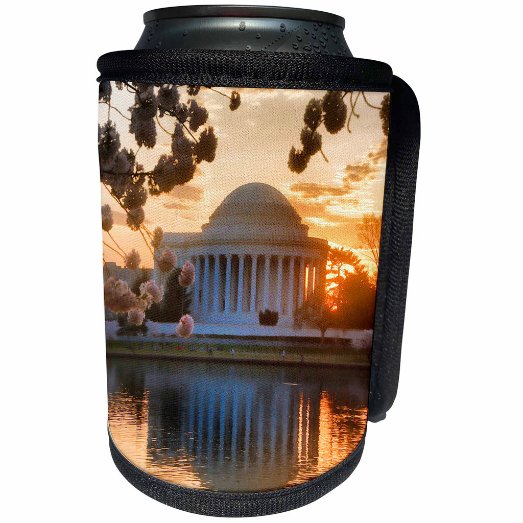 3dRose Danita Delimont - Memorials - Washington D.C., Jefferson Memorial with Cherry Blossoms at Sunrise - Can Cooler Bottle Wrap (cc_278848)