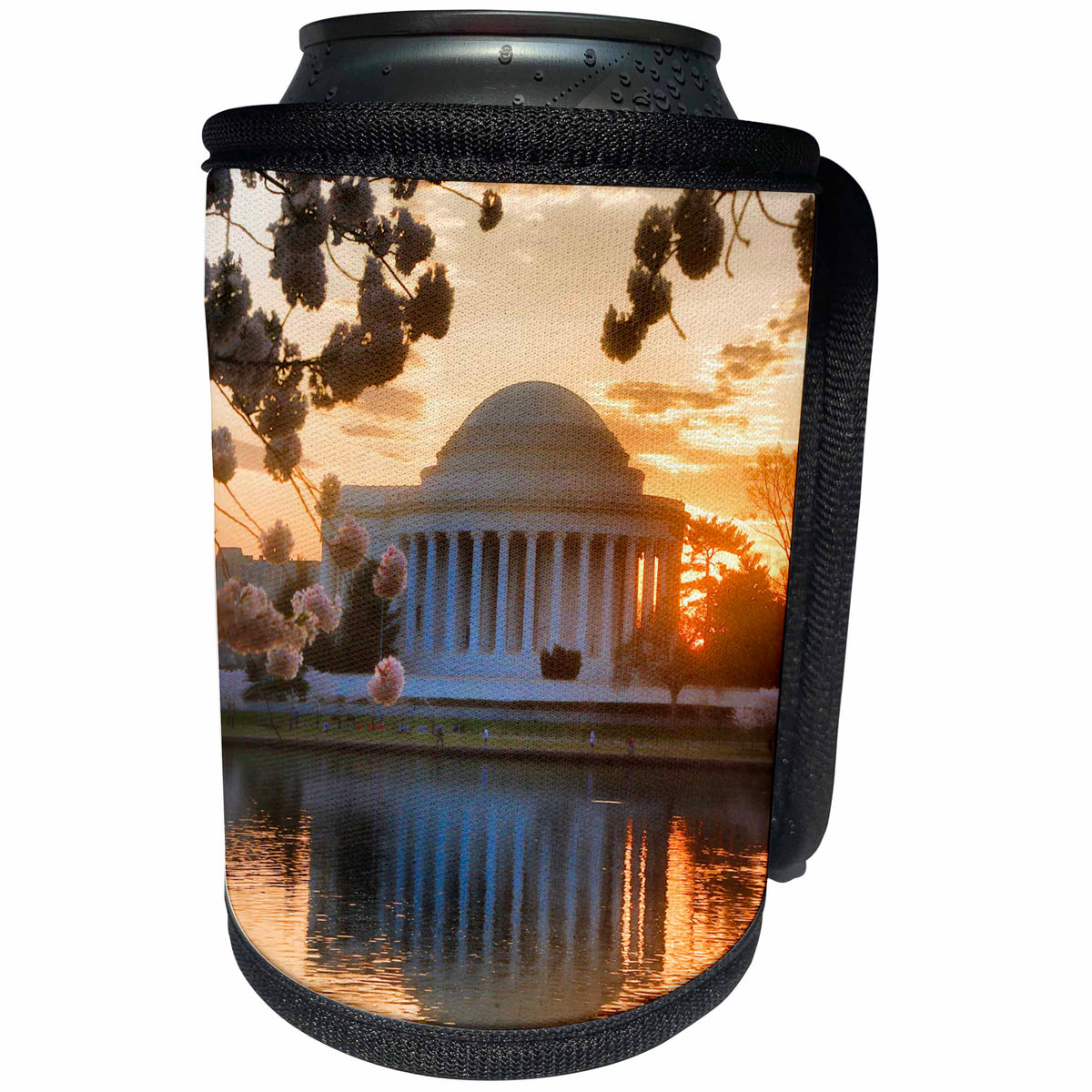 3dRose Danita Delimont - Memorials - Washington D.C., Jefferson Memorial with Cherry Blossoms at Sunrise - Can Cooler Bottle Wrap (cc_278848)