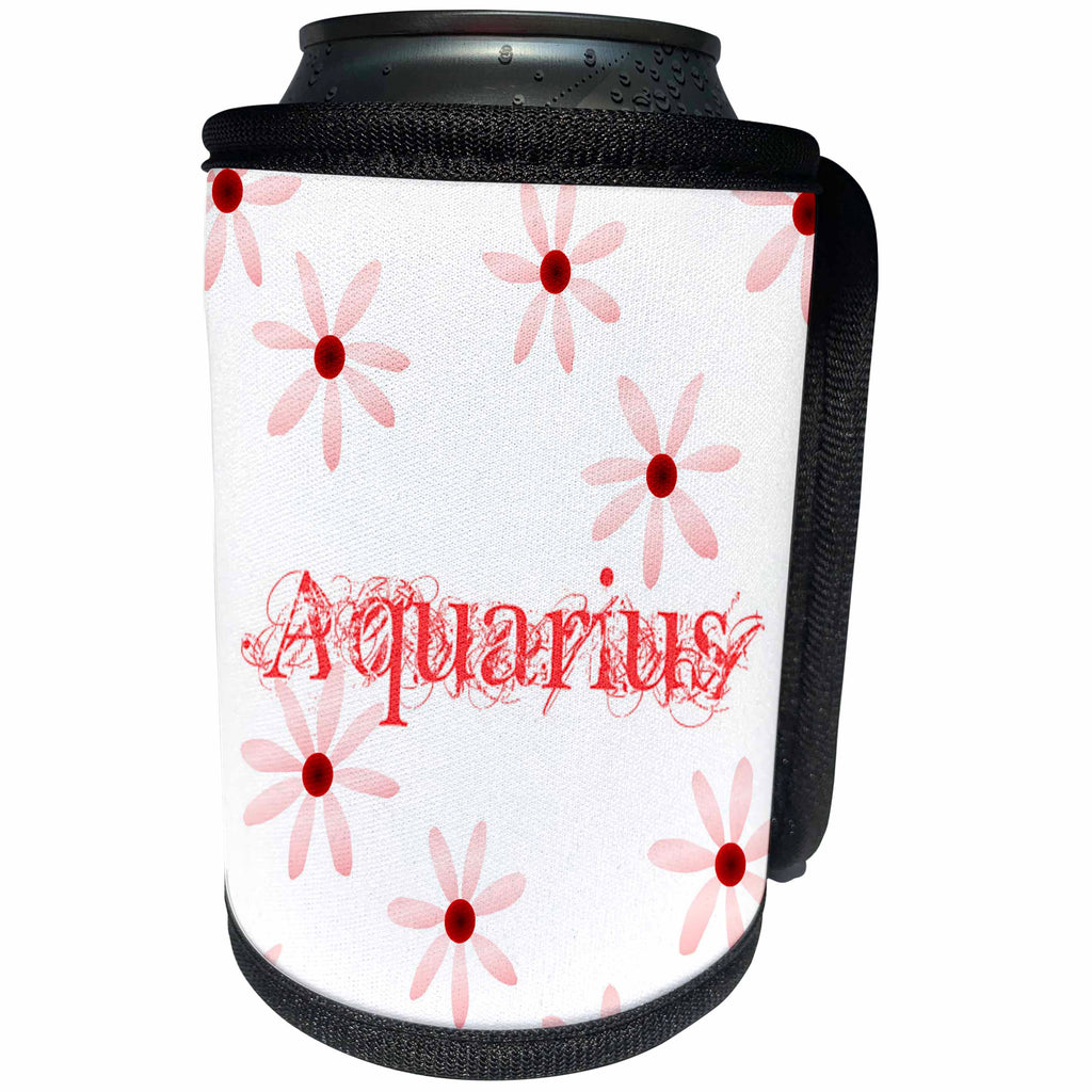 3dRose Patricia Sanders Astrology - Red Aquarius Flowers - Can Cooler Bottle Wrap (cc_27886)