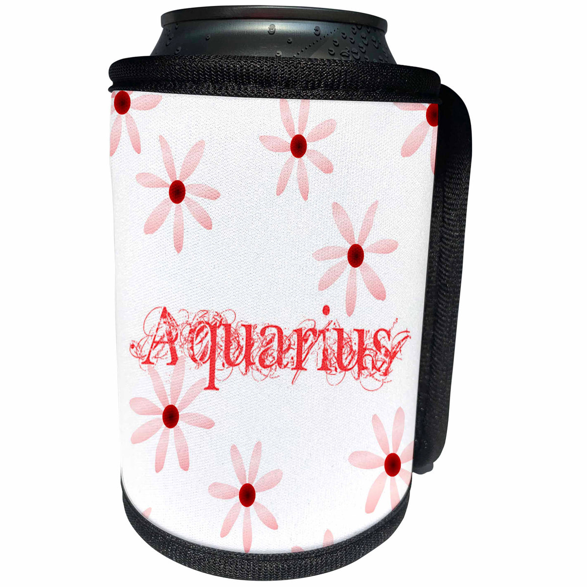3dRose Patricia Sanders Astrology - Red Aquarius Flowers - Can Cooler Bottle Wrap (cc_27886)