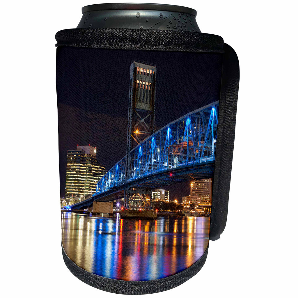 3dRose Danita Delimont - Bridges - Florida, Jacksonville. Blue Bridge crosses the river into downtown. - Can Cooler Bottle Wrap (cc_278868)