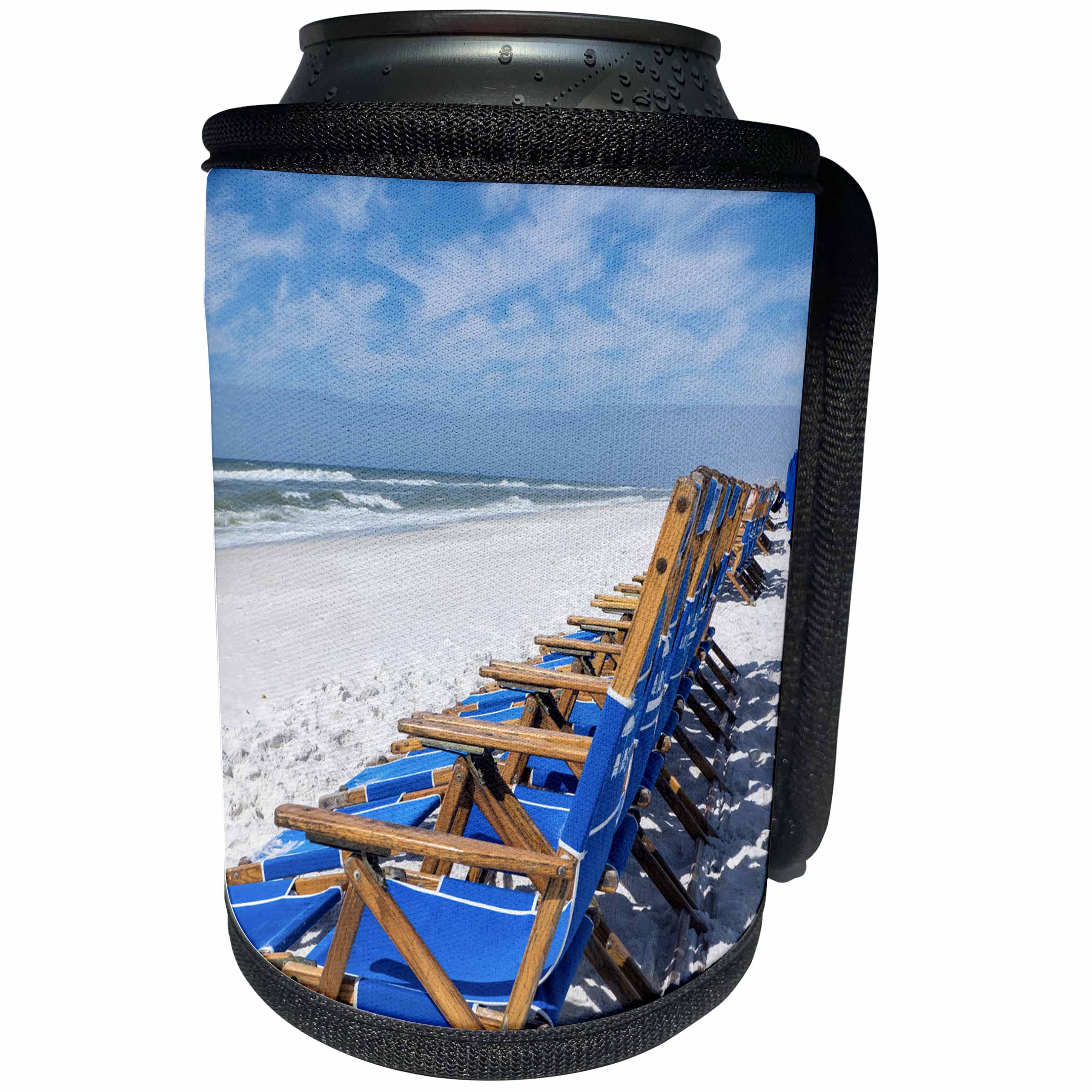 3dRose Danita Delimont - Beaches - Lounge chairs on Alys Beach, Seacrest, Florida, USA - Can Cooler Bottle Wrap (cc_278873)