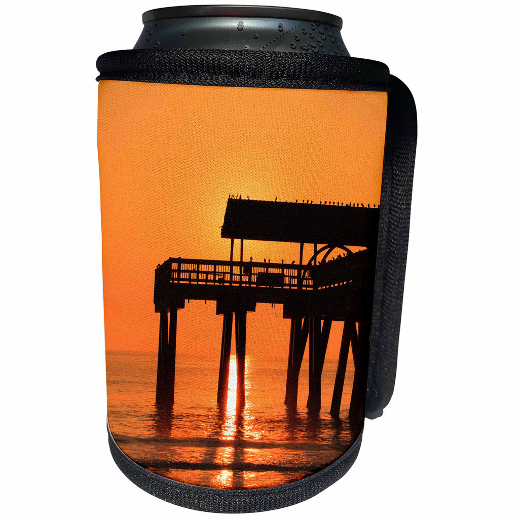 3dRose Danita Delimont - Sunrises - USA, Georgia, Tybee Island, Sunrise and reflections at Tybee pier. - Can Cooler Bottle Wrap (cc_278905)