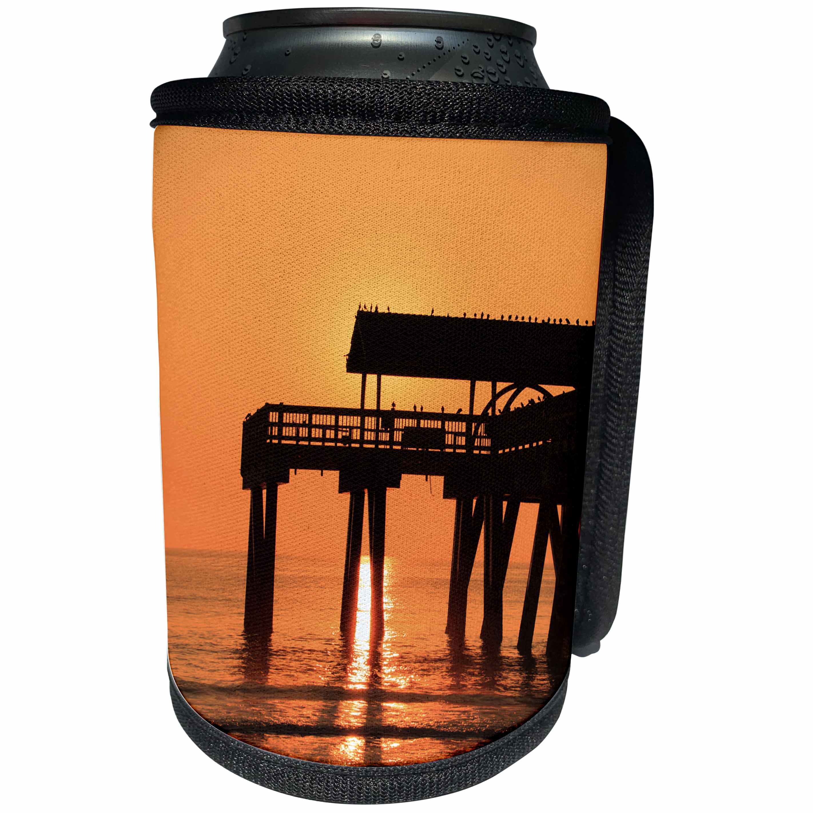 3dRose Danita Delimont - Sunrises - USA, Georgia, Tybee Island, Sunrise and reflections at Tybee pier. - Can Cooler Bottle Wrap (cc_278905)