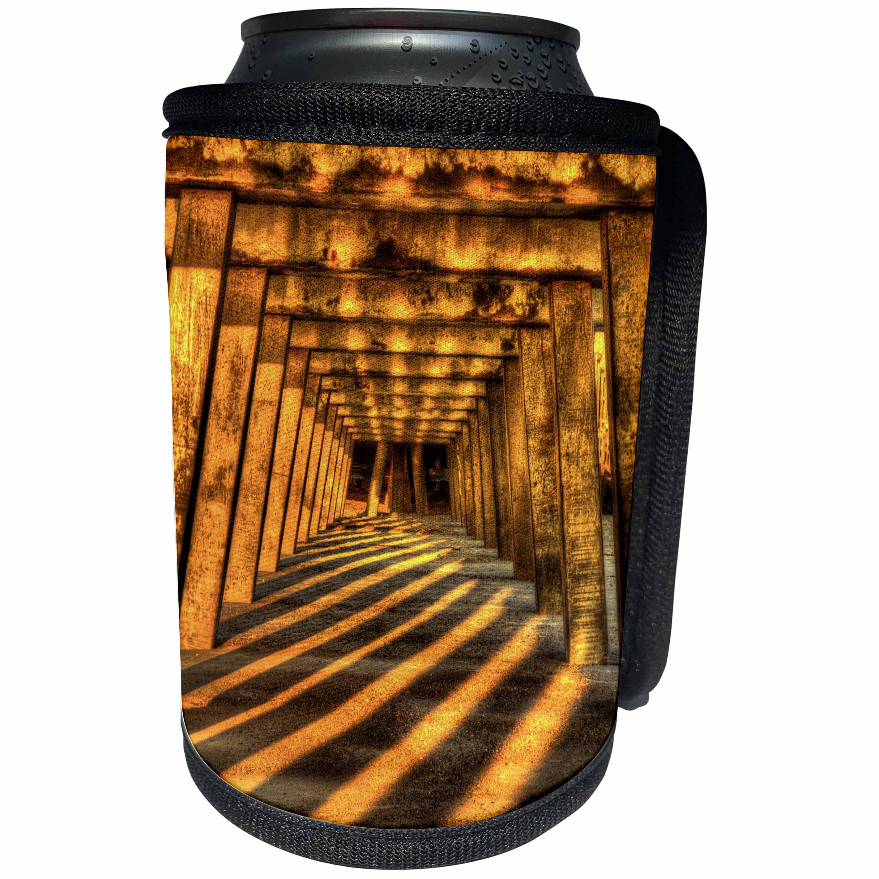 3dRose Danita Delimont - Patterns - USA, Georgia, Tybee Island. Tybee Pier with shadows at sunrise. - Can Cooler Bottle Wrap (cc_278912)