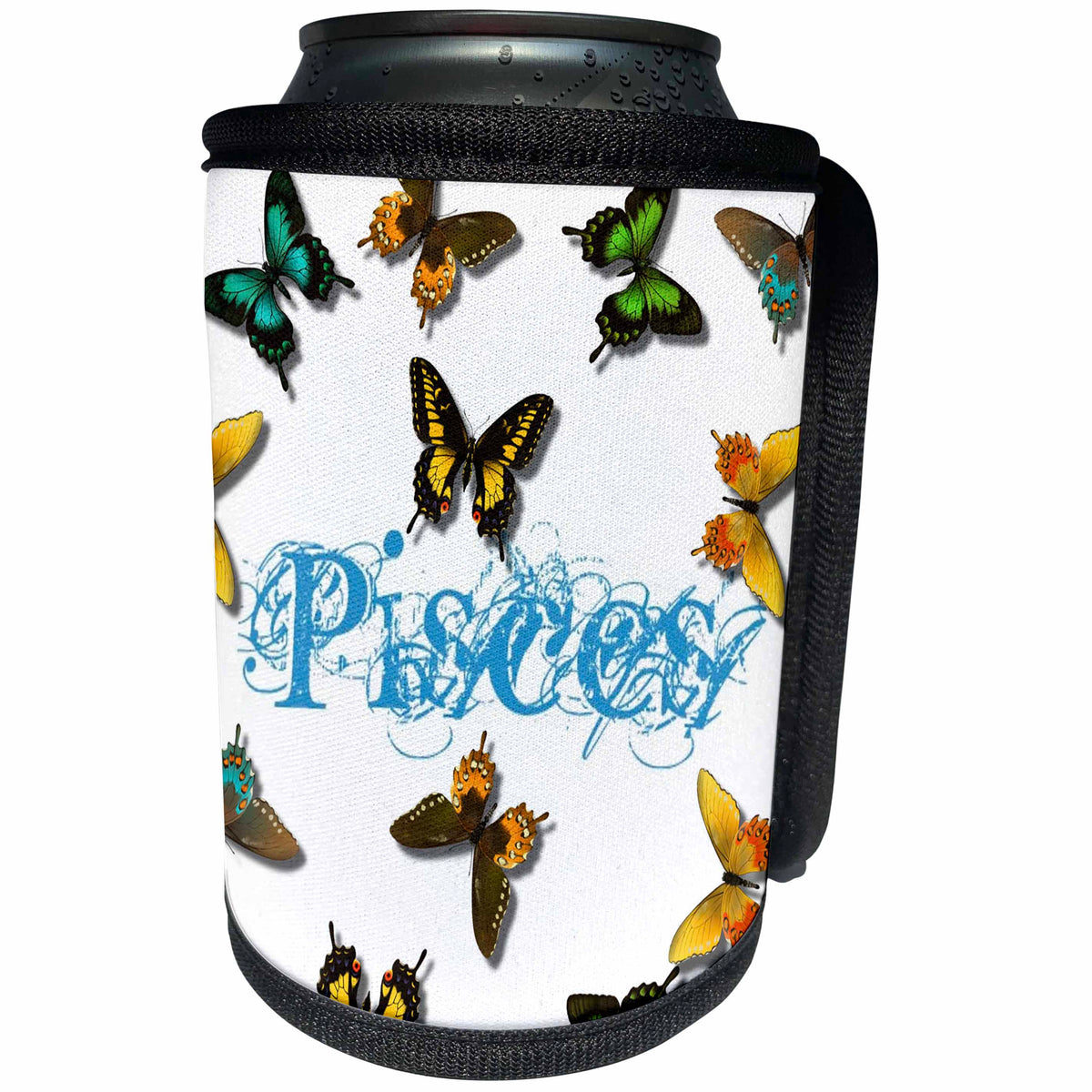 3dRose Patricia Sanders Astrology - Pisces Butterflies - Can Cooler Bottle Wrap (cc_27893)