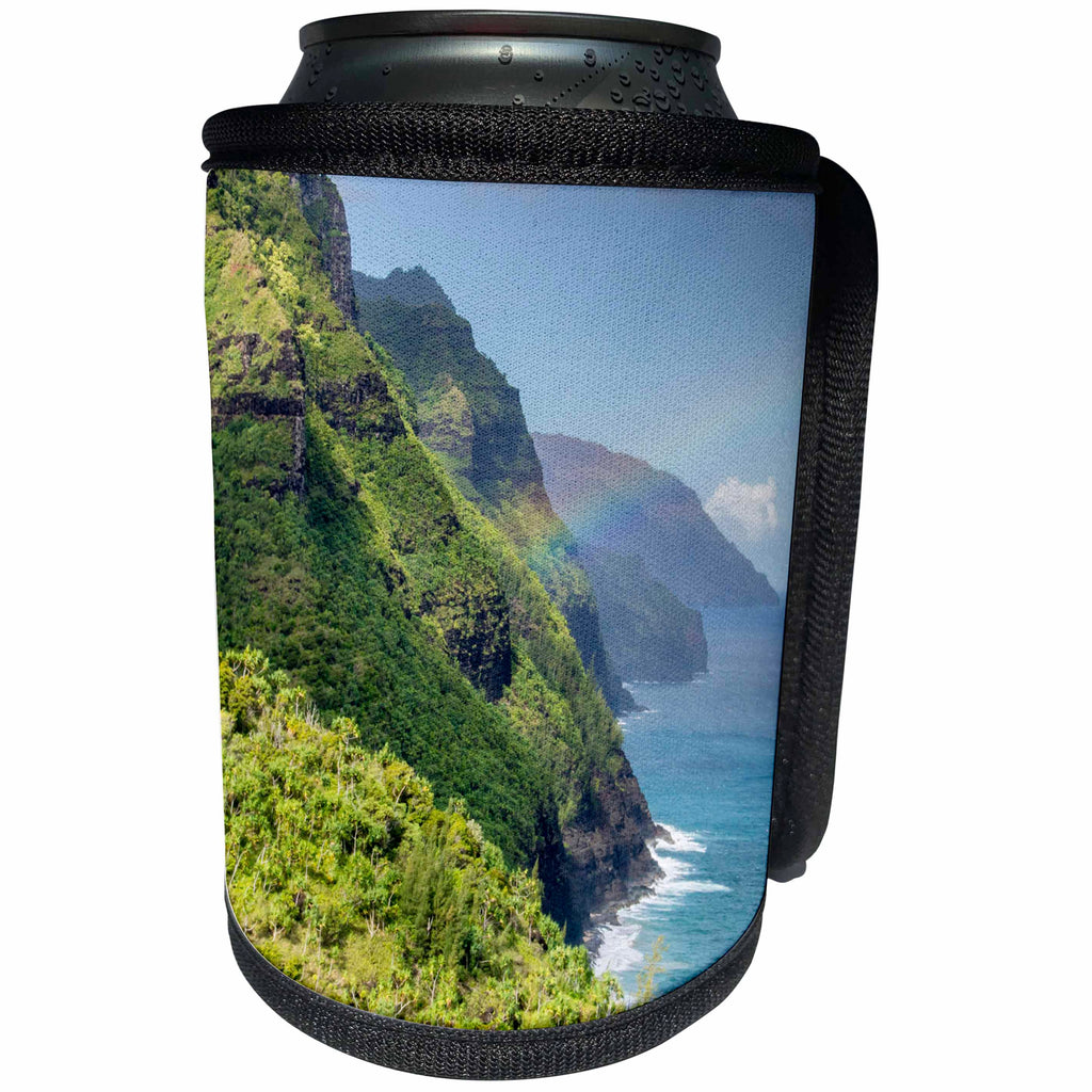 3dRose Danita Delimont - Coastlines - Hawaii, Kauai, Napali, Napali Coast State Park, Pacific Ocean, rainbow - Can Cooler Bottle Wrap (cc_278935)