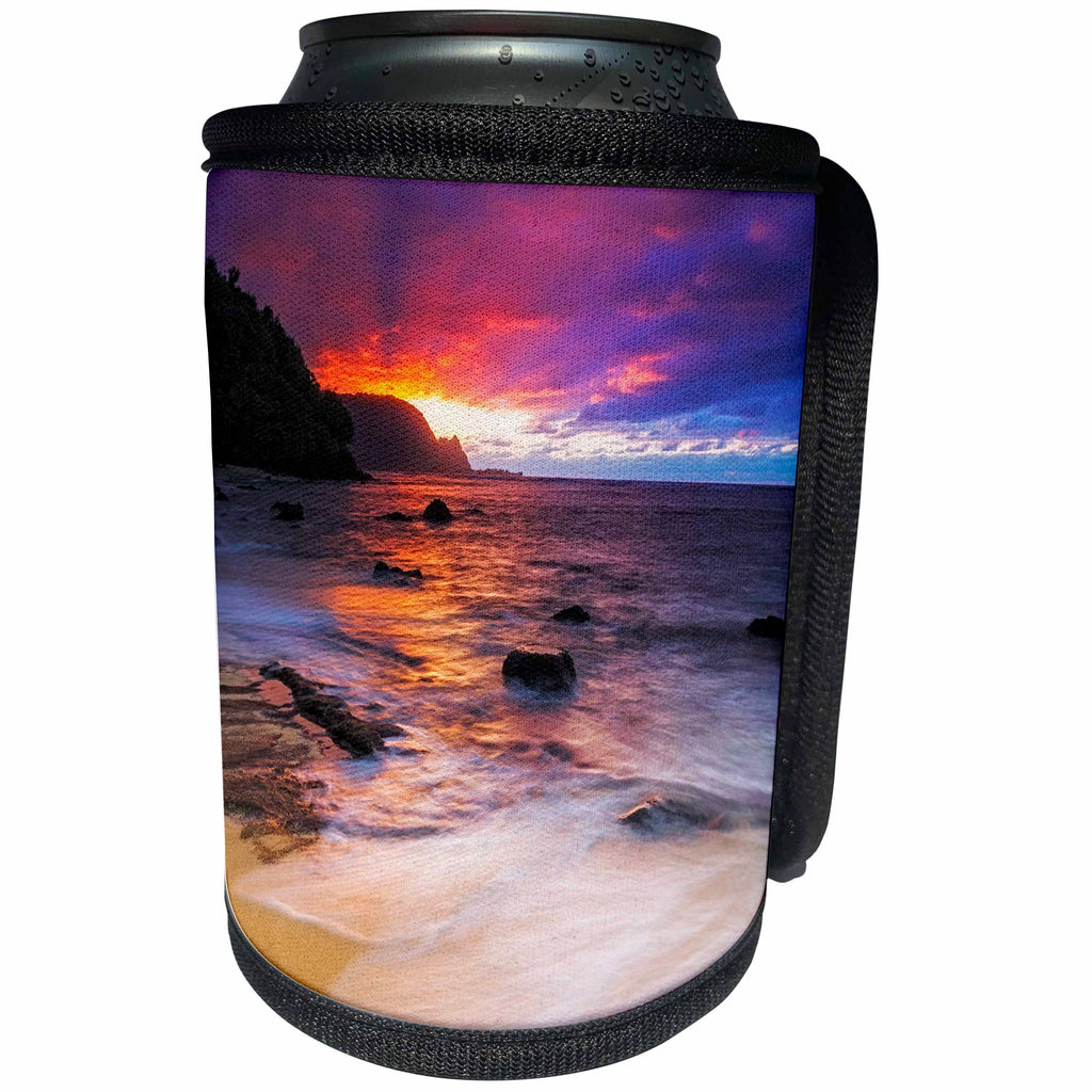3dRose Danita Delimont - Sunsets - Sunset seen Hideaway Beach, Princeville, Kauai, Hawaii - Can Cooler Bottle Wrap (cc_278942)
