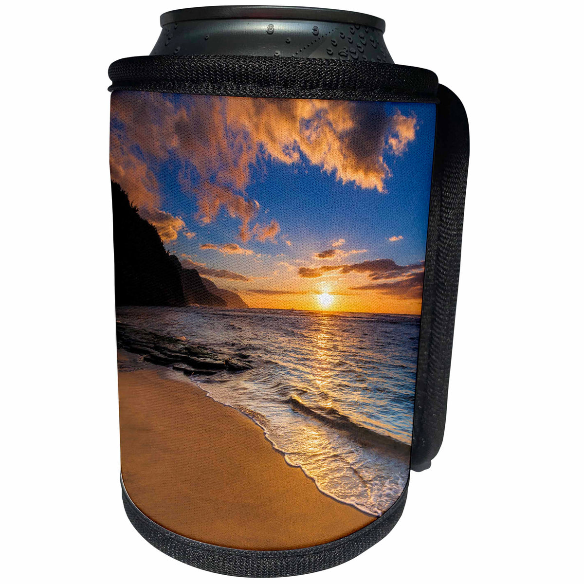 3dRose Danita Delimont - Sunsets - Blue sunset over the Na Pali Coast from Kee Beach, Kauai, Hawaii - Can Cooler Bottle Wrap (cc_278943)