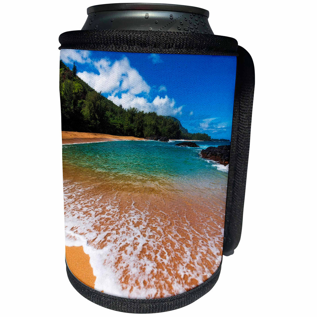 3dRose Danita Delimont - Beaches - Sand and surf at Lumahai Beach, Island of Kauai, Hawaii, USA - Can Cooler Bottle Wrap (cc_278945)