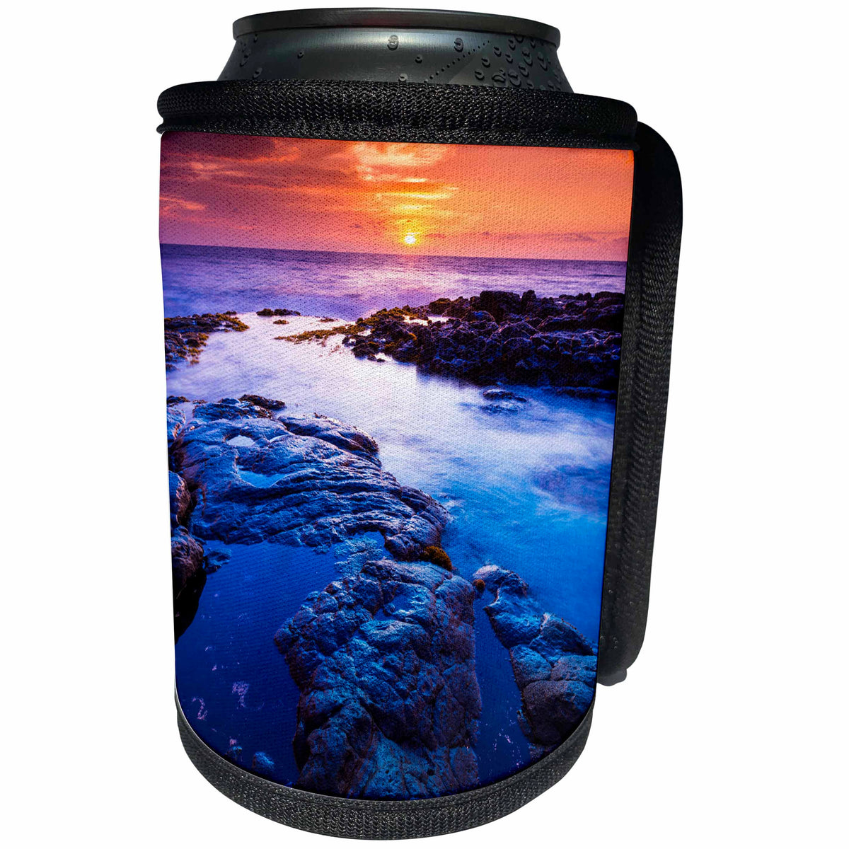 3dRose Danita Delimont - Sunsets - Blue Sunset and tide pool seascape, Kailua Kona, Hawaii, USA - Can Cooler Bottle Wrap (cc_278948)