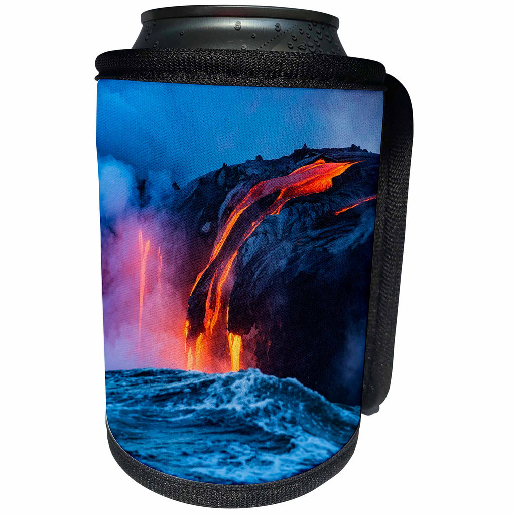 3dRose Danita Delimont - Volcanoes - Lava ntering the ocean, Hawaii Volcanoes NP, The Big Island, Hawaii - Can Cooler Bottle Wrap (cc_278952)