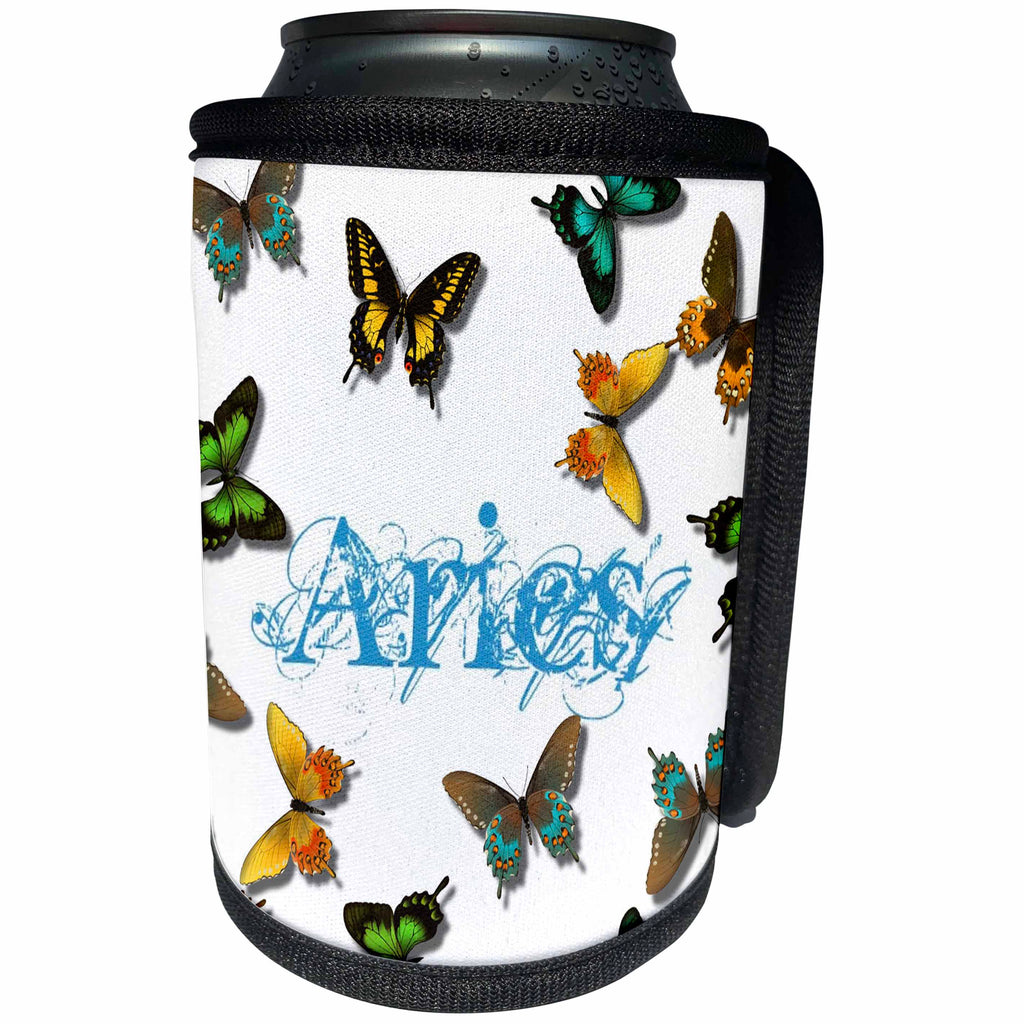 3dRose Patricia Sanders Astrology - Aries Butterflies - Can Cooler Bottle Wrap (cc_27897)