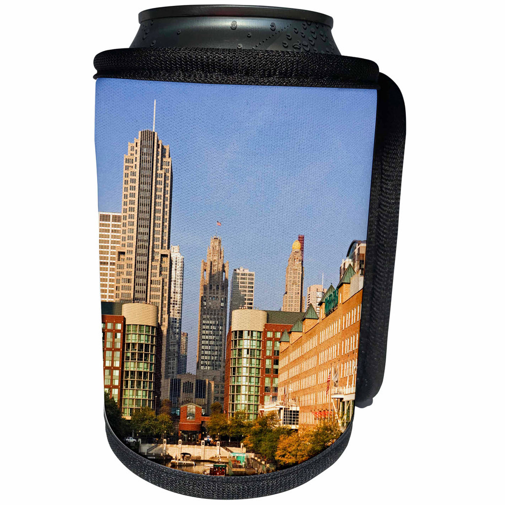 3dRose Danita Delimont - Illinois - USA, Illinois, Chicago. City buildings and Chicago River. - Can Cooler Bottle Wrap (cc_278974)