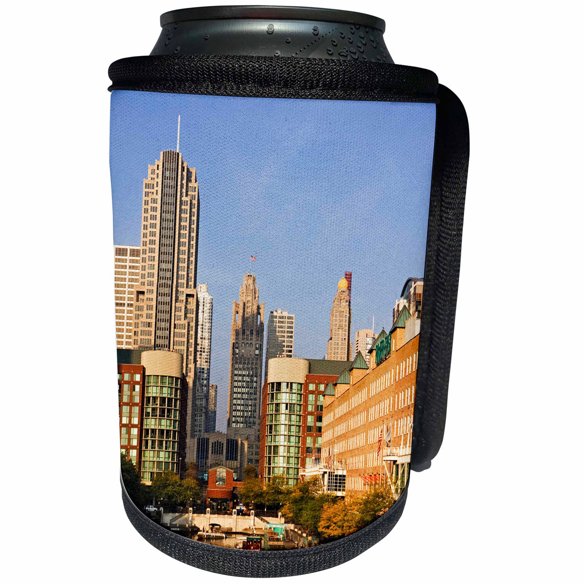 3dRose Danita Delimont - Illinois - USA, Illinois, Chicago. City buildings and Chicago River. - Can Cooler Bottle Wrap (cc_278974)