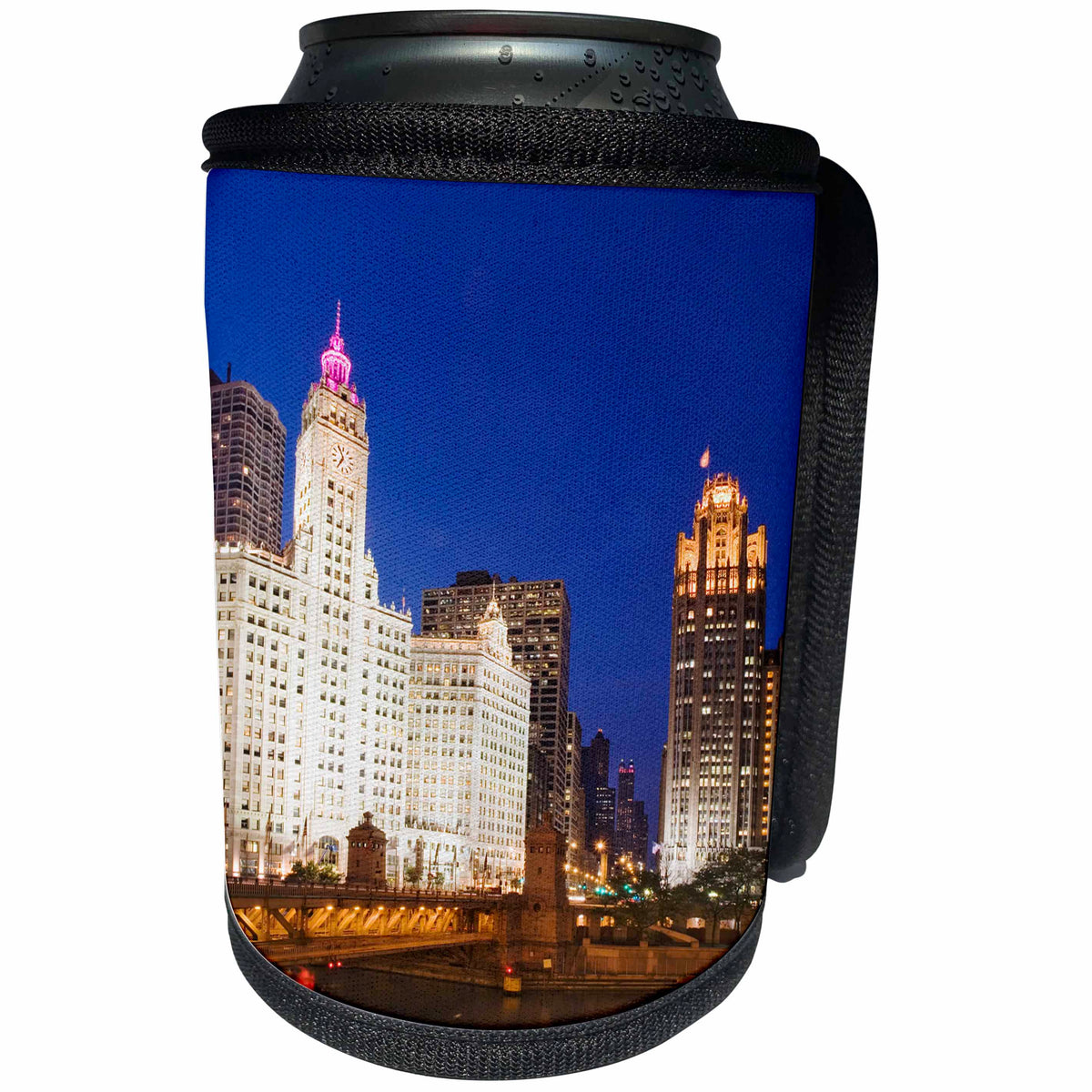 3dRose Danita Delimont - Illinois - Illinois, Chicago. Downtown cityscape at night. - Can Cooler Bottle Wrap (cc_278975)