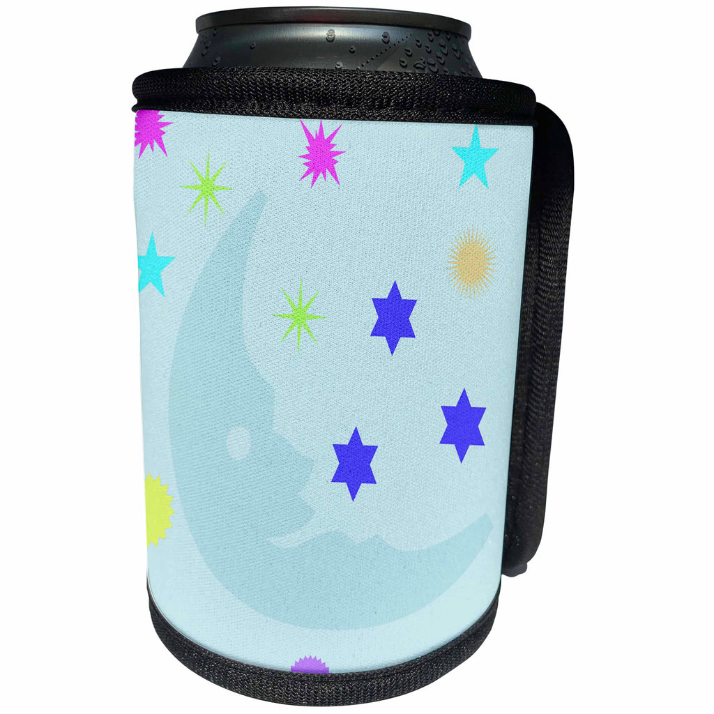 3dRose Patricia Sanders Creations - Blue Moon and Stars - Can Cooler Bottle Wrap (cc_27898)