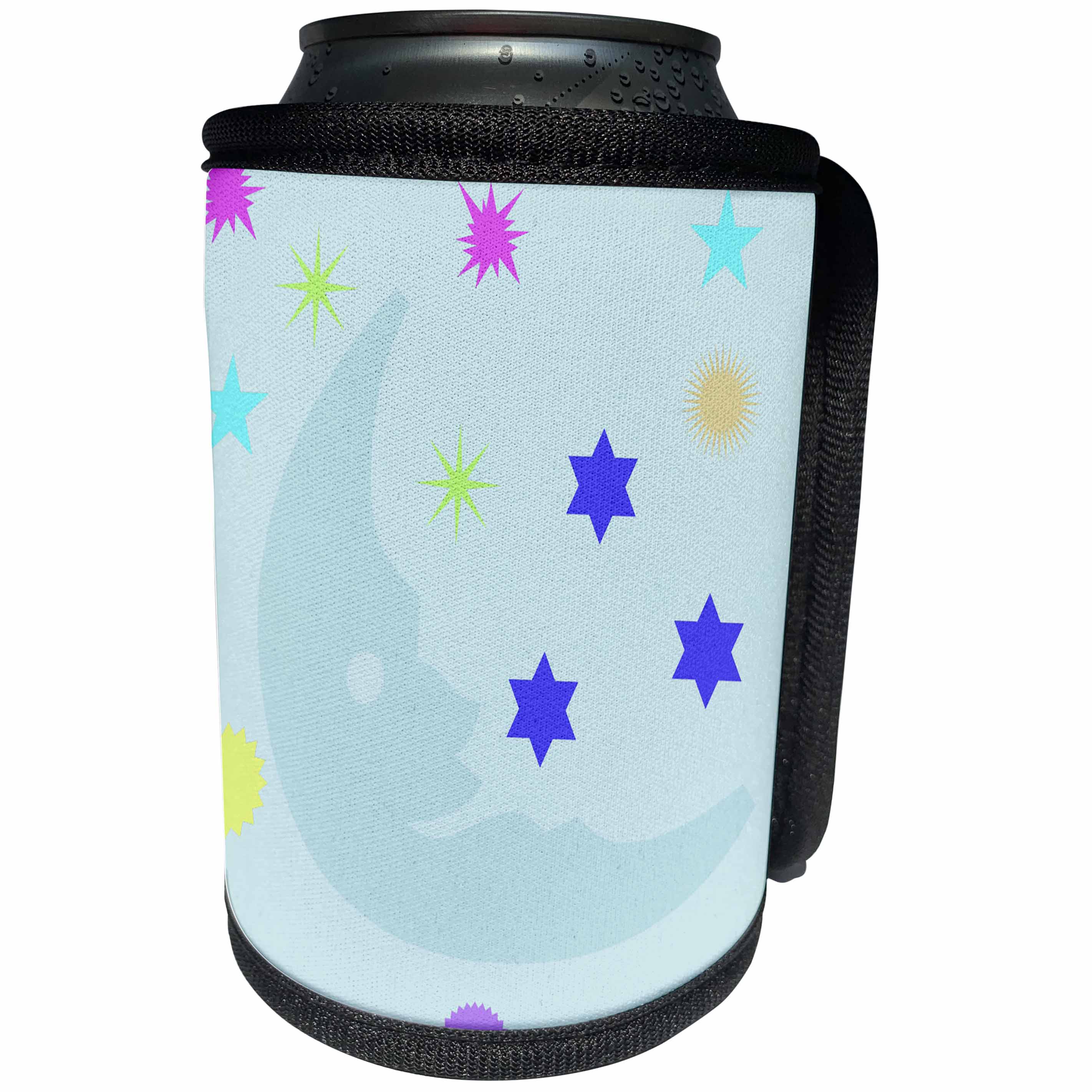 3dRose Patricia Sanders Creations - Blue Moon and Stars - Can Cooler Bottle Wrap (cc_27898)