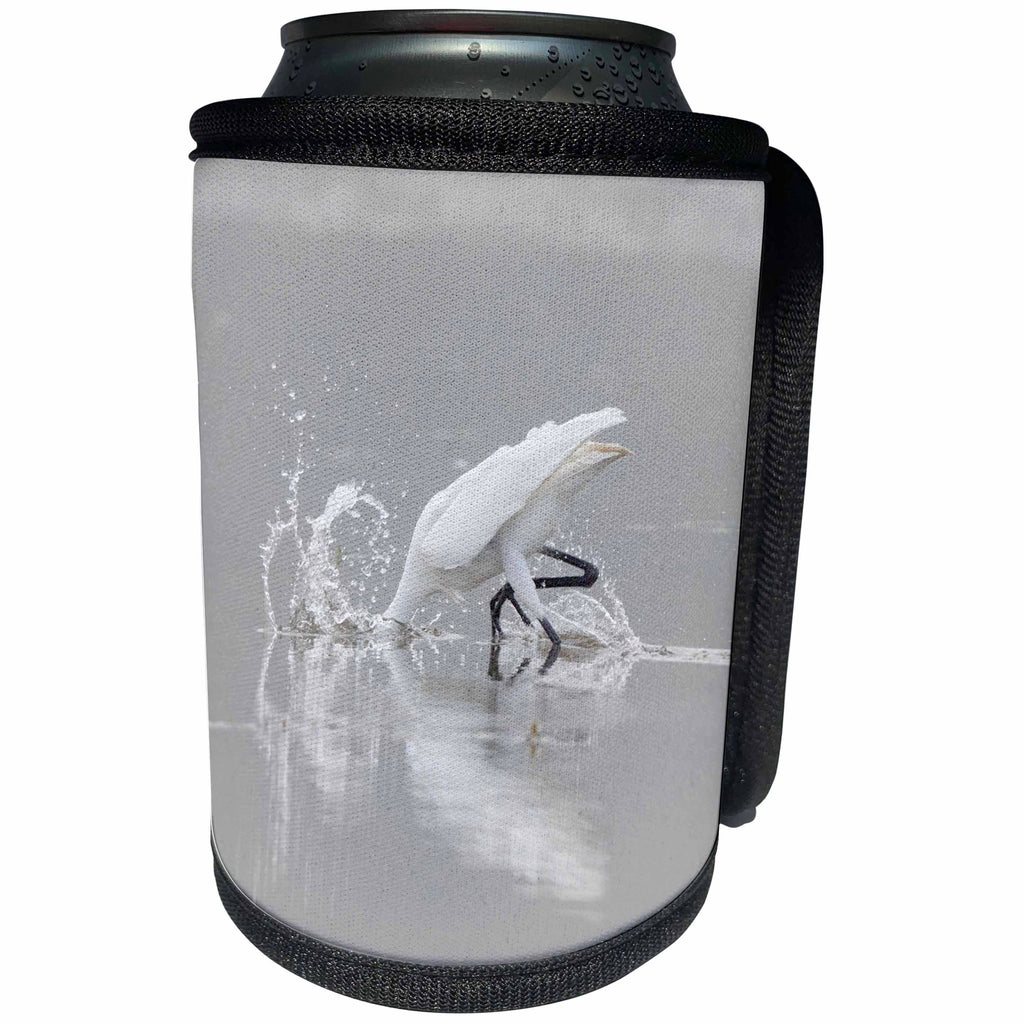 3dRose Danita Delimont - Birds - Great Egret feeding in wetland in fog, Marion County, Illinois - Can Cooler Bottle Wrap (cc_278980)