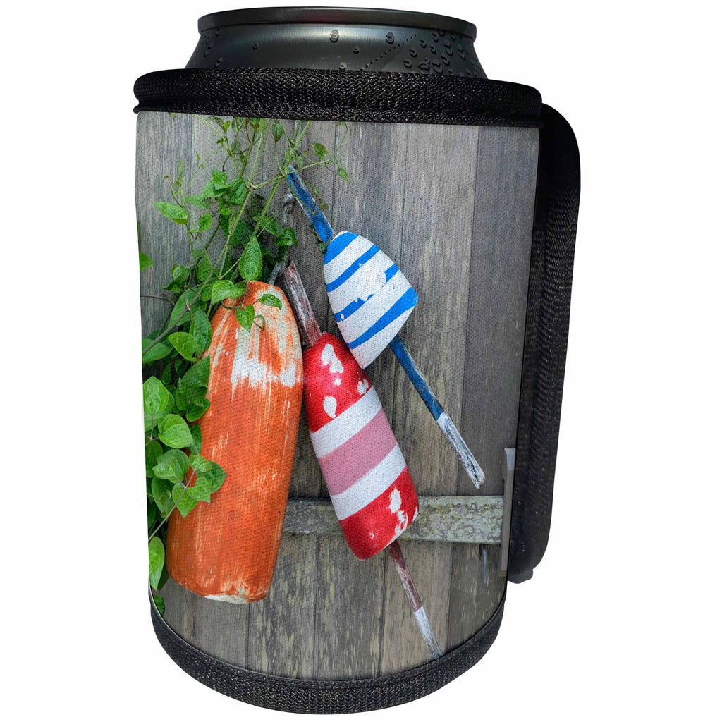 3dRose Danita Delimont - Nautical - Lobster buoys, Nantucket, Massachusetts, USA - Can Cooler Bottle Wrap (cc_279046)