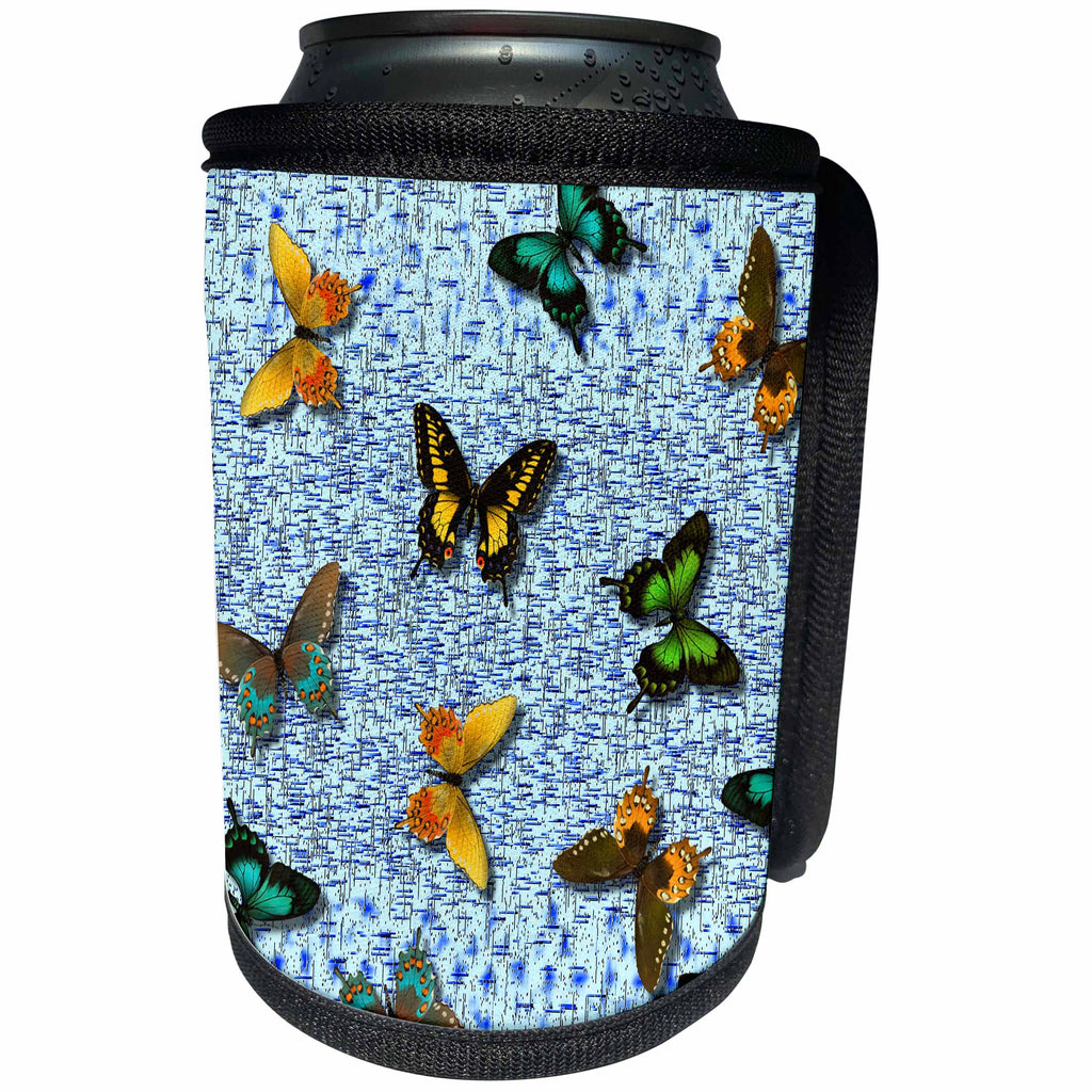 3dRose Patricia Sanders Creations - Blue Butterflies - Can Cooler Bottle Wrap (cc_27905)