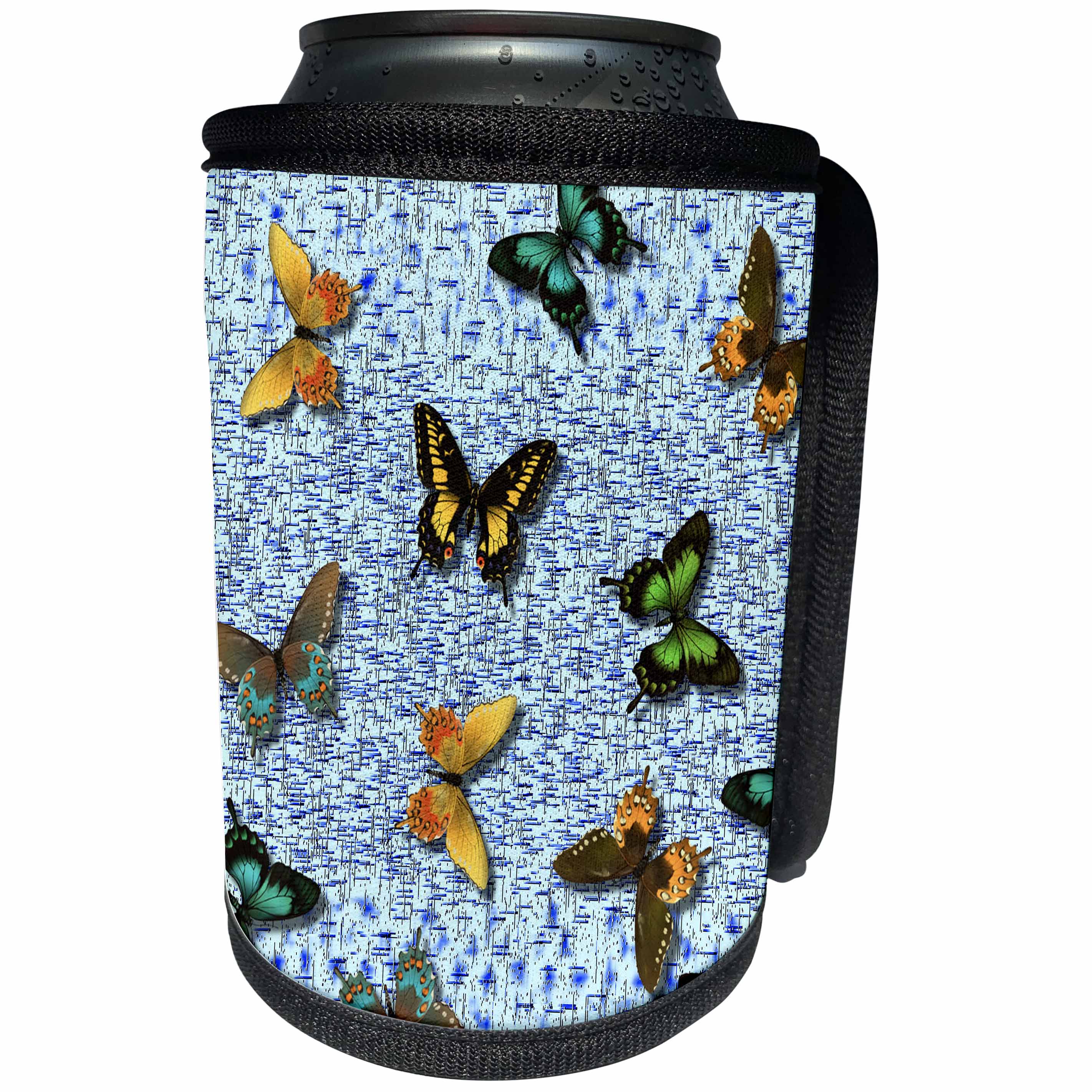 3dRose Patricia Sanders Creations - Blue Butterflies - Can Cooler Bottle Wrap (cc_27905)