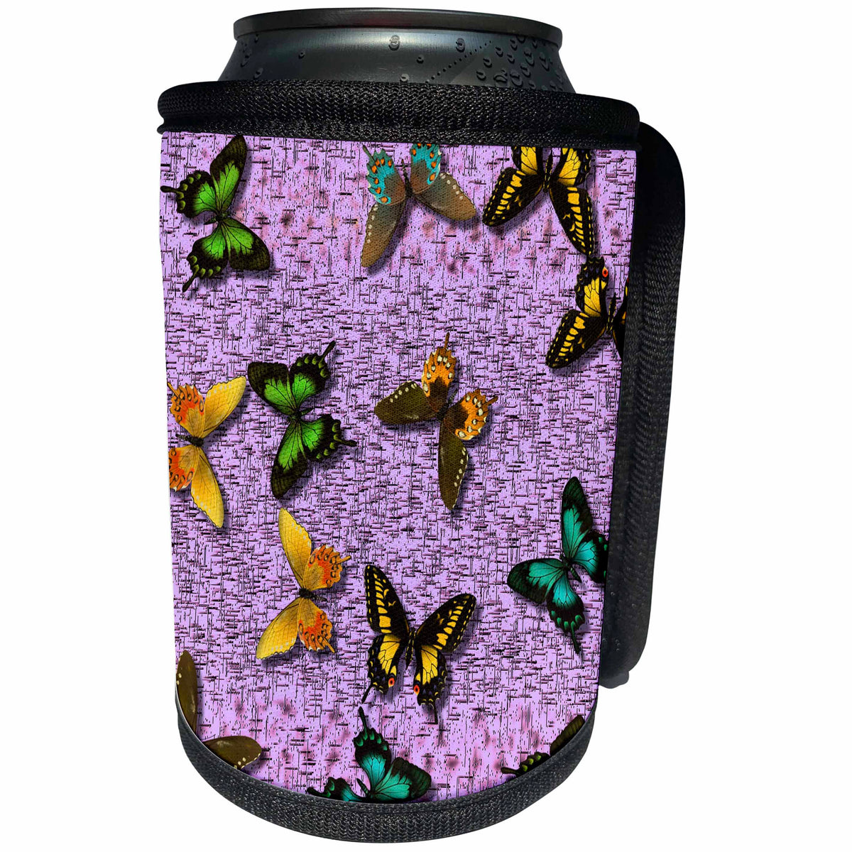 3dRose Patricia Sanders Creations - Purple Butterflies - Can Cooler Bottle Wrap (cc_27906)