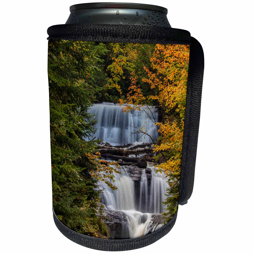 3dRose Danita Delimont - Waterfalls - Sable Falls in autumn in Pictured Rocks National Lakeshore, Michigan - Can Cooler Bottle Wrap (cc_279092)