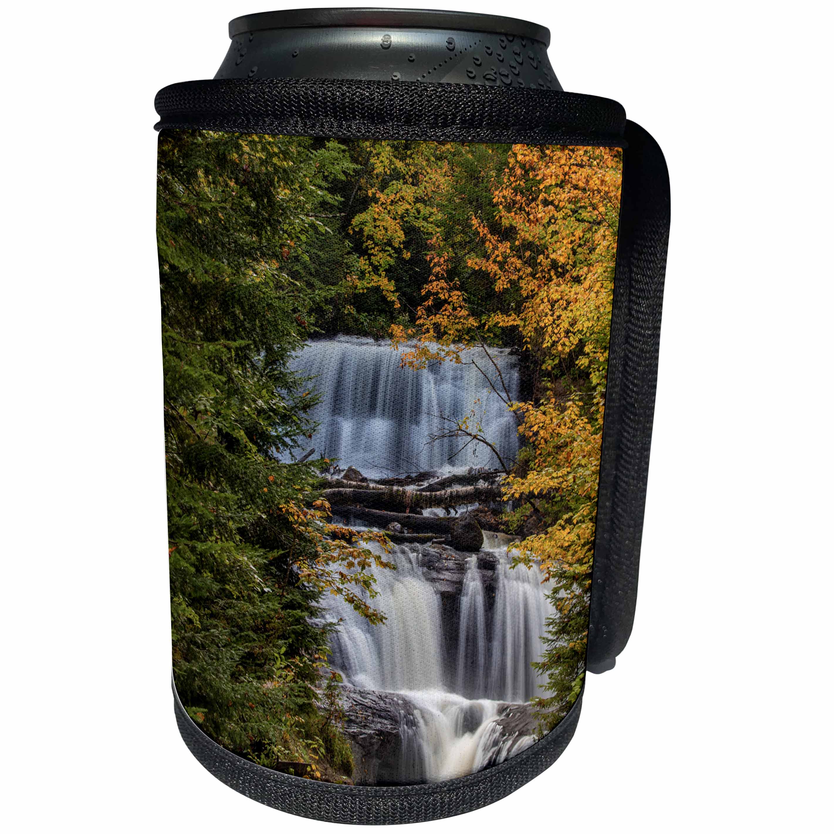 3dRose Danita Delimont - Waterfalls - Sable Falls in autumn in Pictured Rocks National Lakeshore, Michigan - Can Cooler Bottle Wrap (cc_279092)