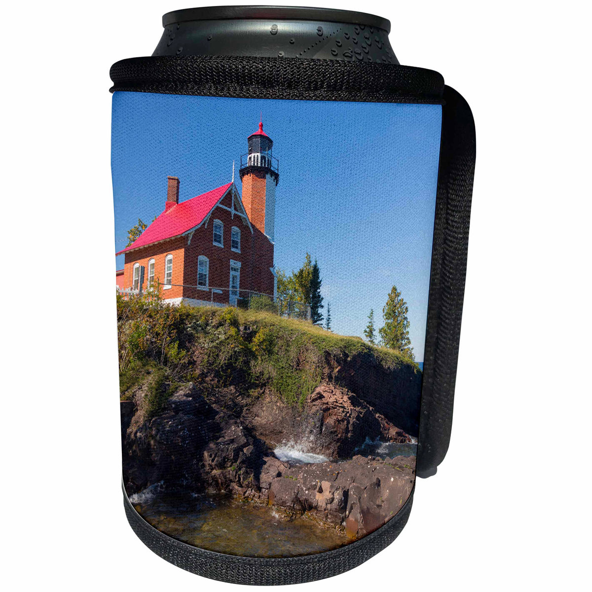 3dRose Danita Delimont - Lighthouses - Michigan, Keweenaw Peninsula. Eagle Harbor Lighthouse. - Can Cooler Bottle Wrap (cc_279104)