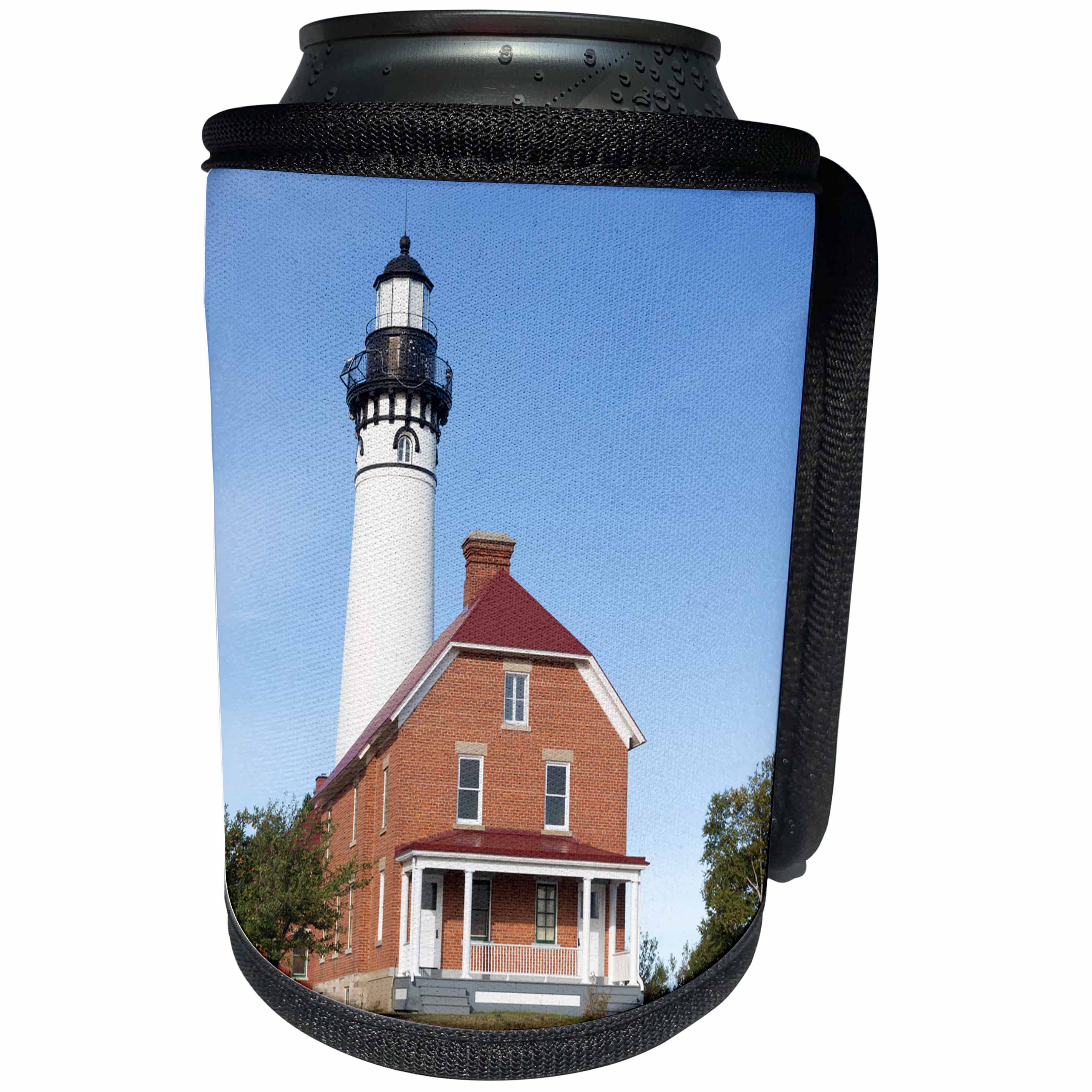 3dRose Danita Delimont - Lighthouses - Michigan, Pictured Rocks Lakeshore, Au Sable Point Lighthouse. - Can Cooler Bottle Wrap (cc_279109)