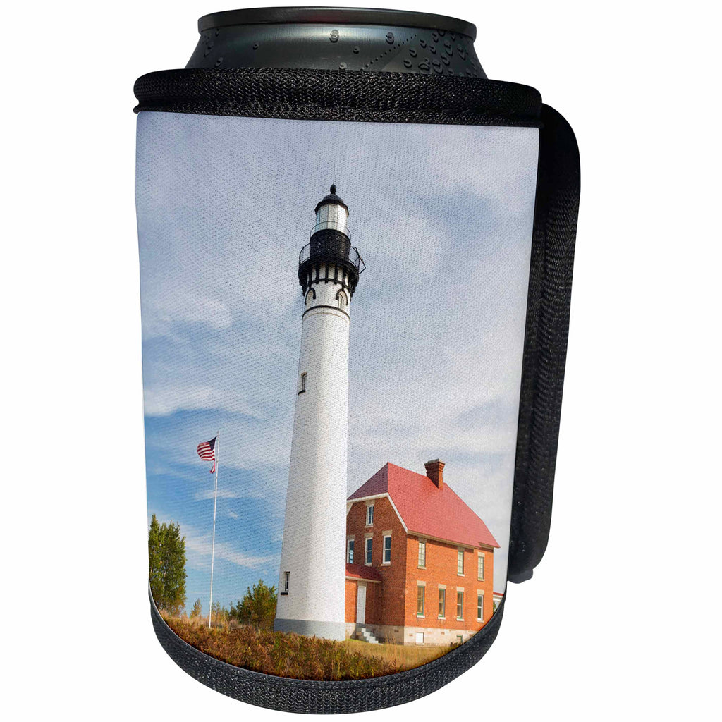 3dRose Danita Delimont - Lighthouses - Michigan, Pictured Rocks, Au Sable Point Lighthouse, bulit 1874 - Can Cooler Bottle Wrap (cc_279110)
