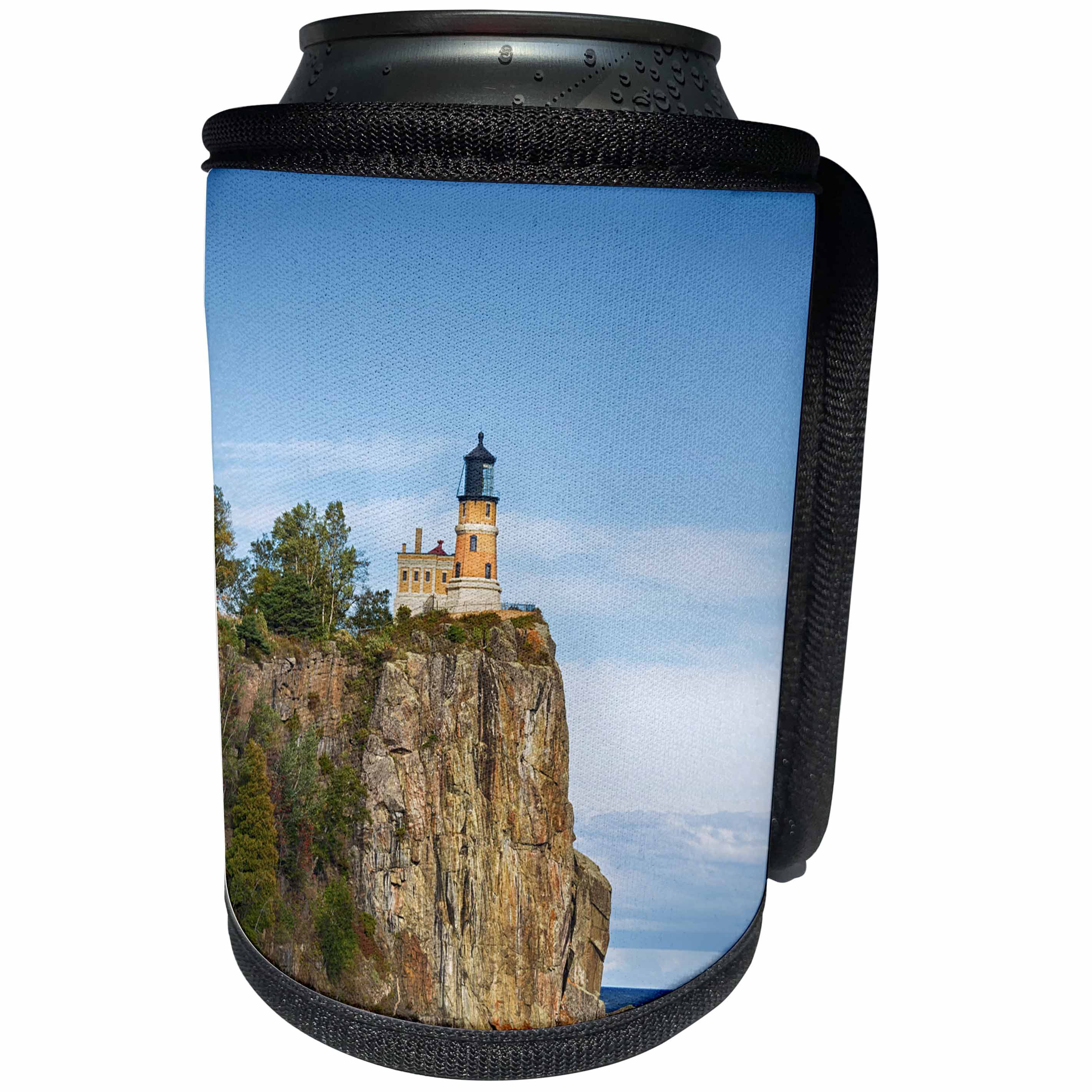 3dRose Danita Delimont - Lighthouses - Minnesota, Lake Superior. Split Rock Lighthouse perched atop a cliff. - Can Cooler Bottle Wrap (cc_279143)