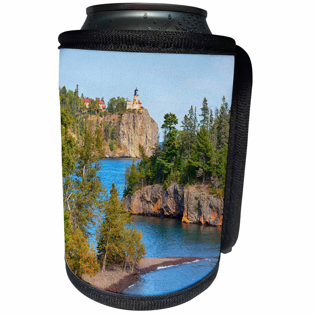 3dRose Danita Delimont - Lake - Minnesota, Lake Superior North Shore. Split Rock Lighthouse landscape - Can Cooler Bottle Wrap (cc_279144)