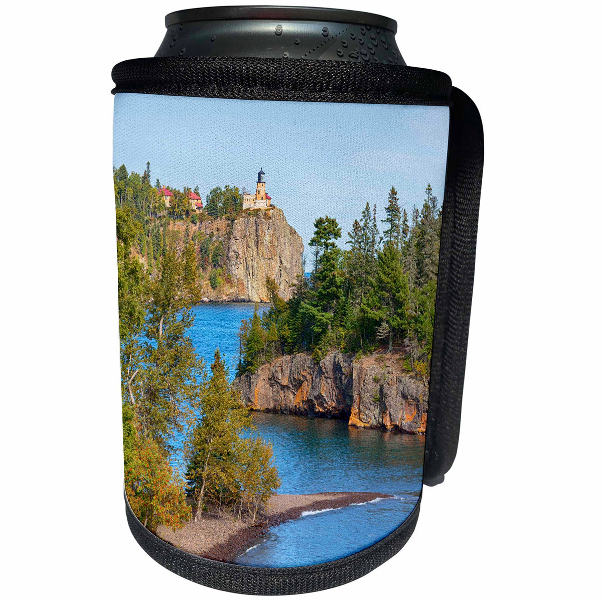 3dRose Danita Delimont - Lake - Minnesota, Lake Superior North Shore. Split Rock Lighthouse landscape - Can Cooler Bottle Wrap (cc_279144)