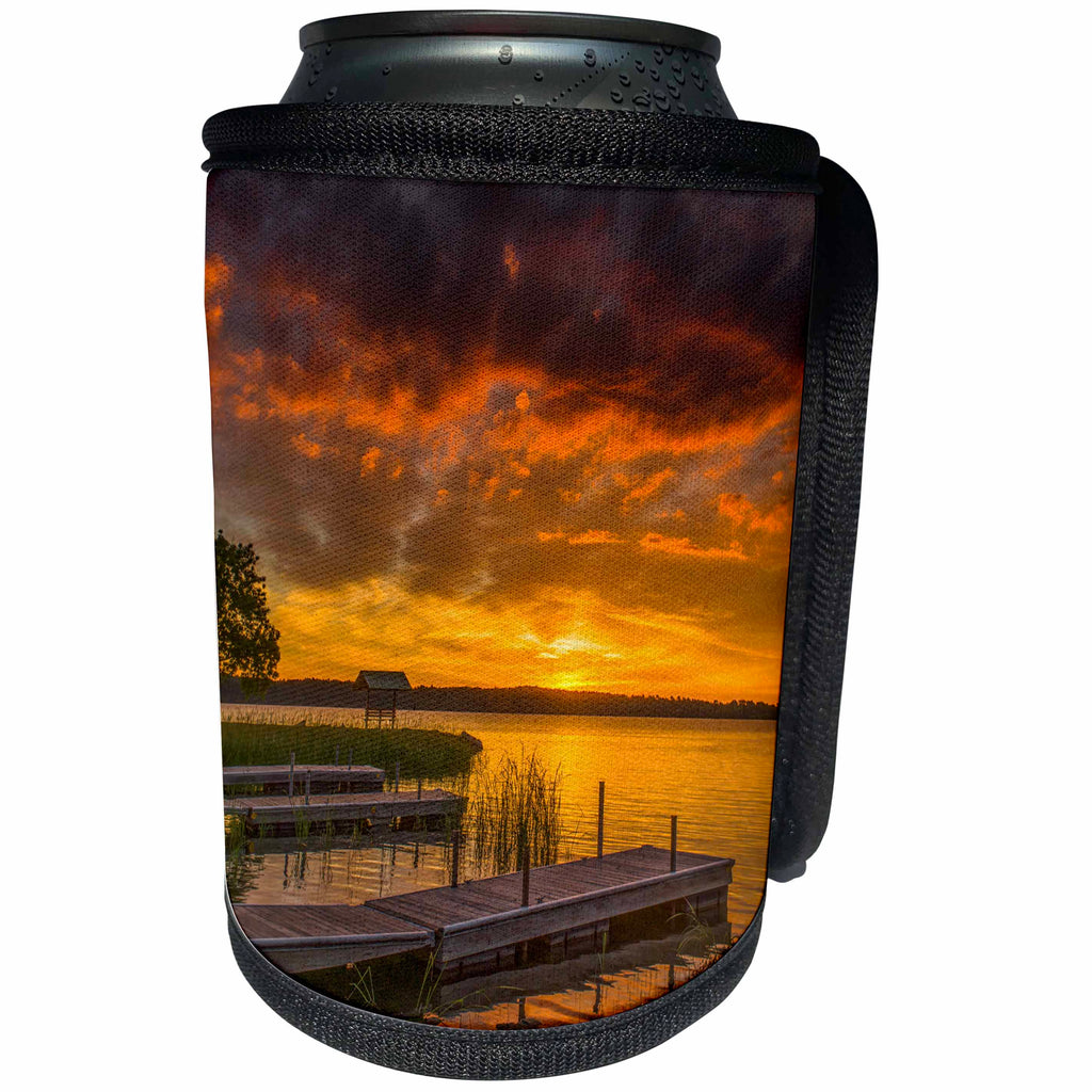 3dRose Danita Delimont - Sunrises - USA, Minnesota, Walker, Orange sunrise over Leech Lake. - Can Cooler Bottle Wrap (cc_279147)