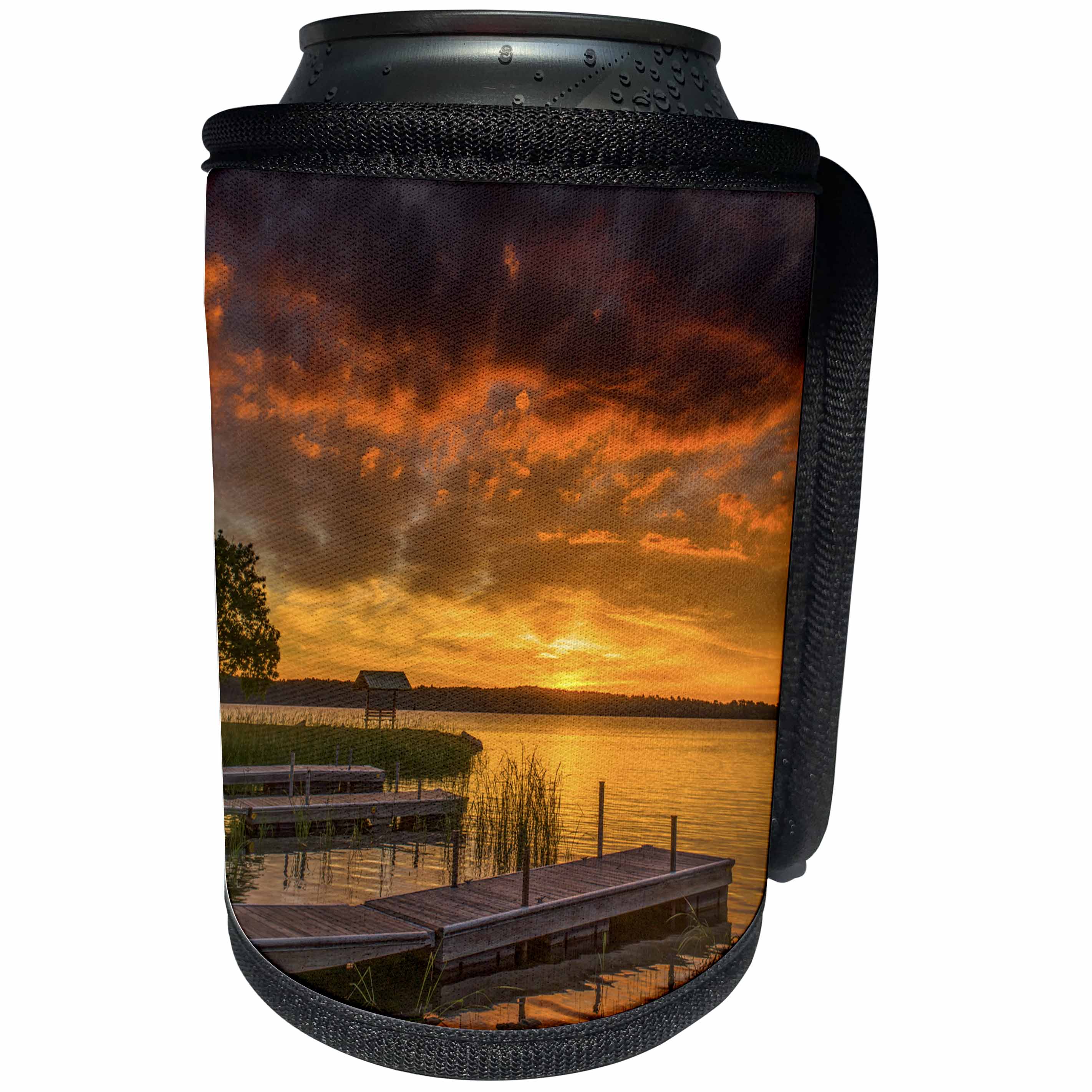 3dRose Danita Delimont - Sunrises - USA, Minnesota, Walker, Orange sunrise over Leech Lake. - Can Cooler Bottle Wrap (cc_279147)