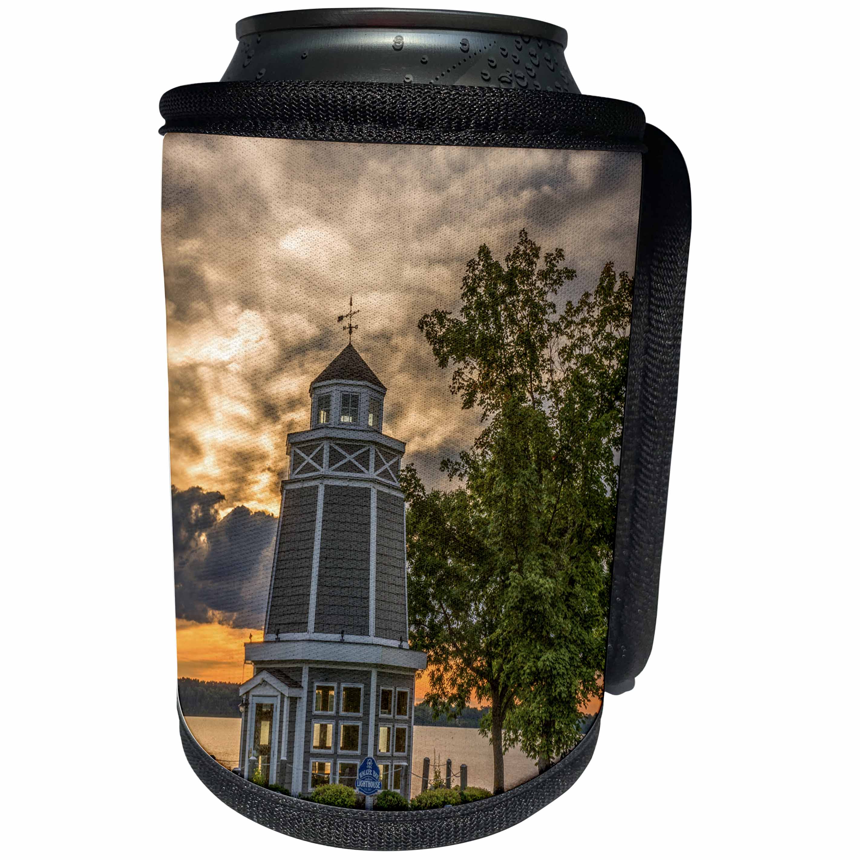 3dRose Danita Delimont - Sunrises - Minnesota, Walker, Sunrise over Leech Lake and Walker Bay lighthouse. - Can Cooler Bottle Wrap (cc_279148)