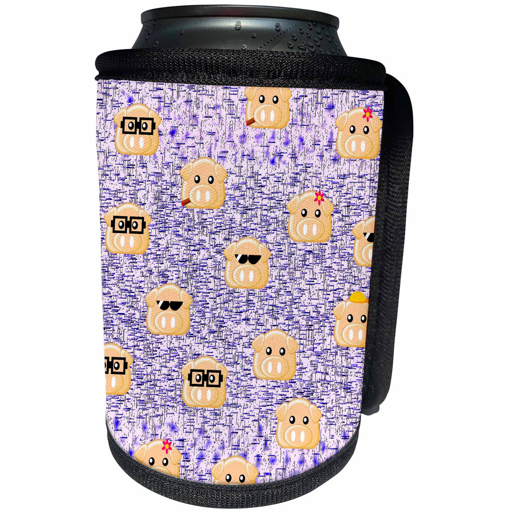 3dRose Patricia Sanders Creations - Purple Pigs - Can Cooler Bottle Wrap (cc_27915)