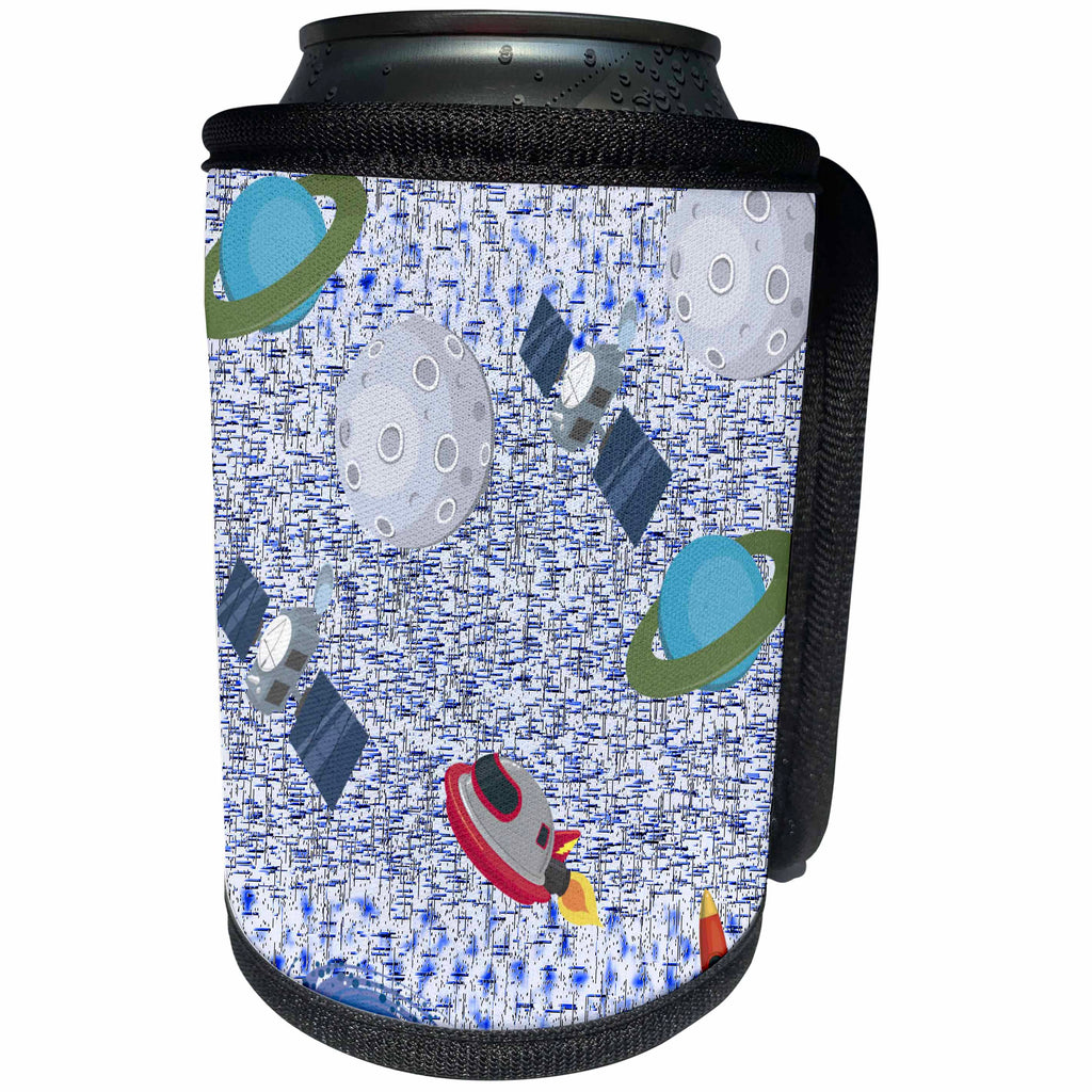 3dRose Patricia Sanders Creations - Blue Outer Space and Planets - Can Cooler Bottle Wrap (cc_27917)