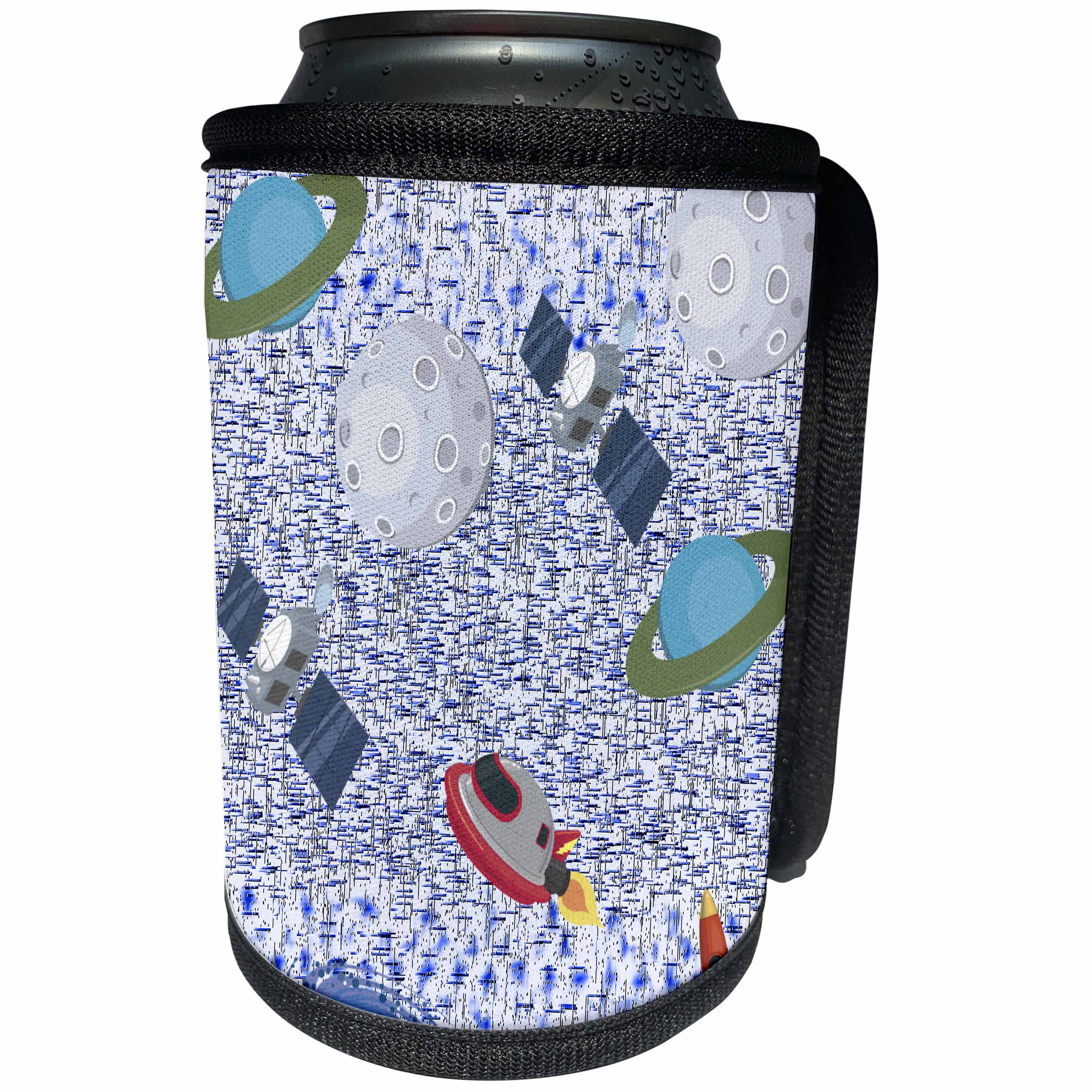3dRose Patricia Sanders Creations - Blue Outer Space and Planets - Can Cooler Bottle Wrap (cc_27917)