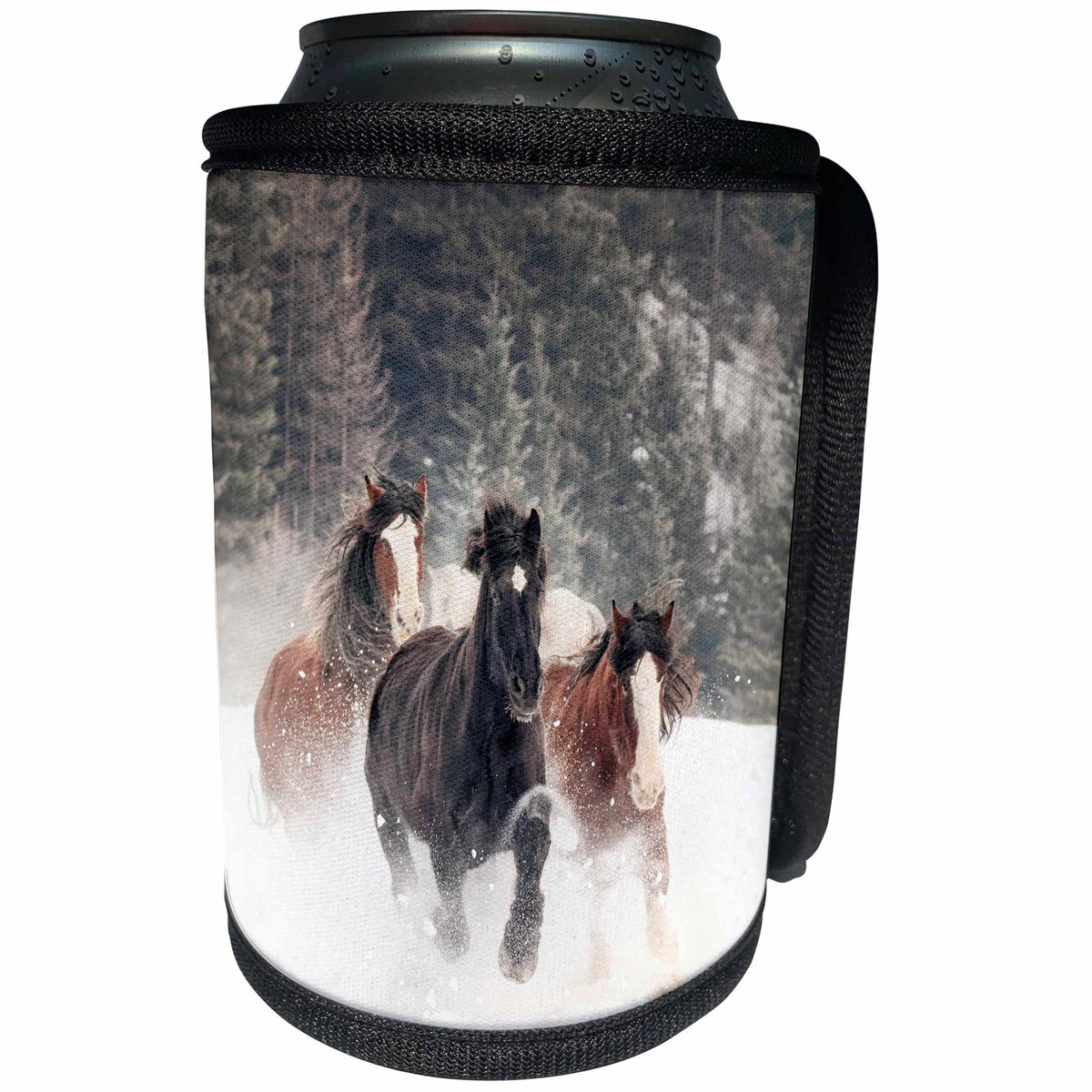 3dRose Danita Delimont - Horses - Belgian Horse roundup in winter, Kalispell, Montana. - Can Cooler Bottle Wrap (cc_279202)
