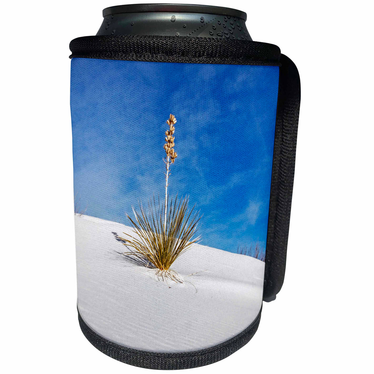 3dRose Danita Delimont - Deserts - New Mexico, White Sands, Patterns in the white sand dunes with Yucca. - Can Cooler Bottle Wrap (cc_279250)