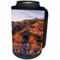 3dRose Danita Delimont - Mountains - North Dakota, Theodore Roosevelt NP, Sunset highlights the hillside. - Can Cooler Bottle Wrap (cc_279274)