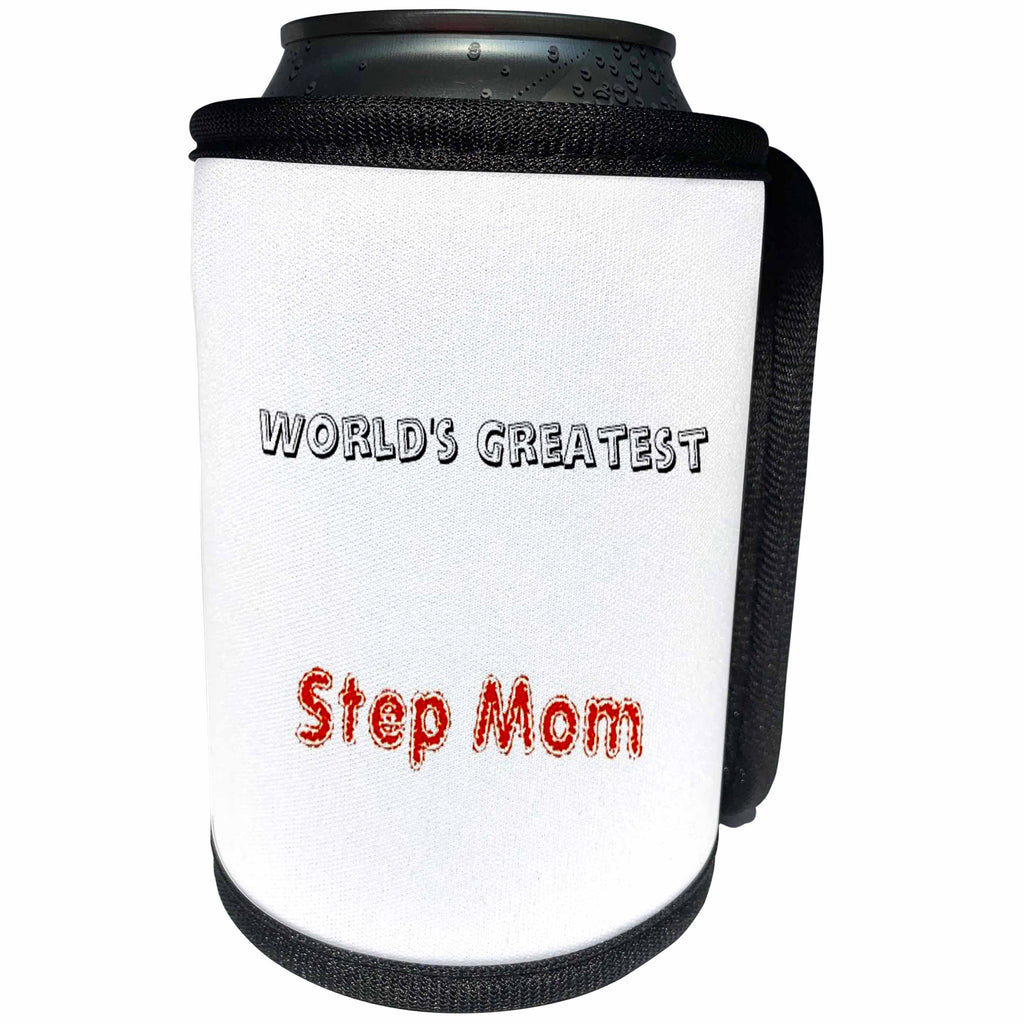3dRose Patricia Sanders Flowers - Worlds Greatest Step Mom - Can Cooler Bottle Wrap (cc_27928)
