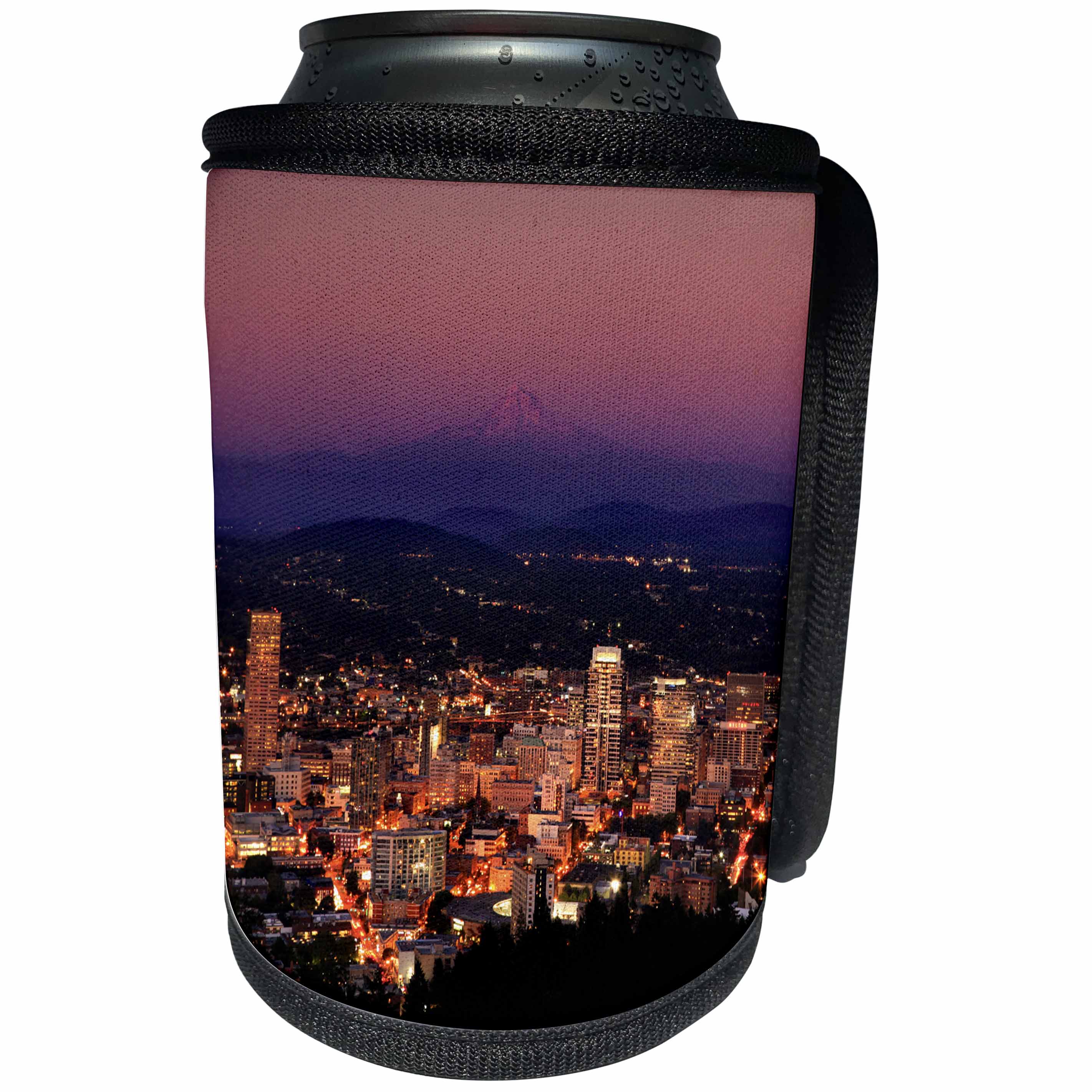 3dRose Danita Delimont - Oregon - Usa, Oregon, Portland. City overview and Mt. Hood at sunset. - Can Cooler Bottle Wrap (cc_279296)